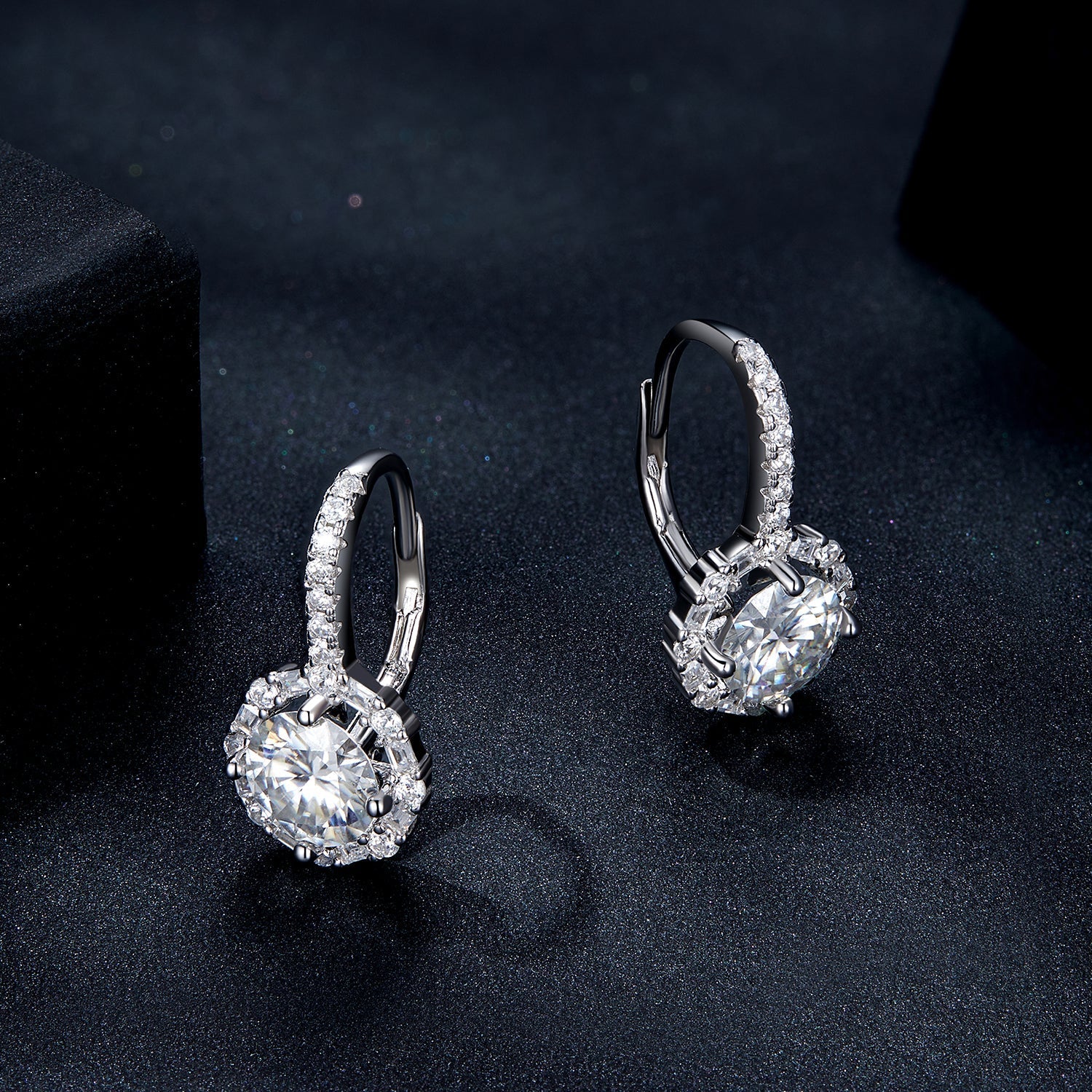 925 Sterling Silver Moissanite Earrings with Pavé Setting, 1.9x1.0cm for Women