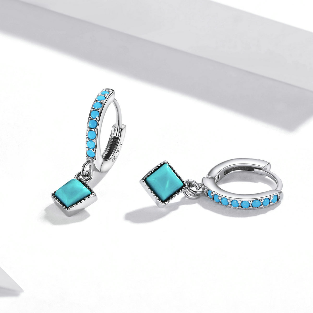 S925 Sterling Silver Turquoise Earrings - 2.1*0.7cm for Women DestGlow