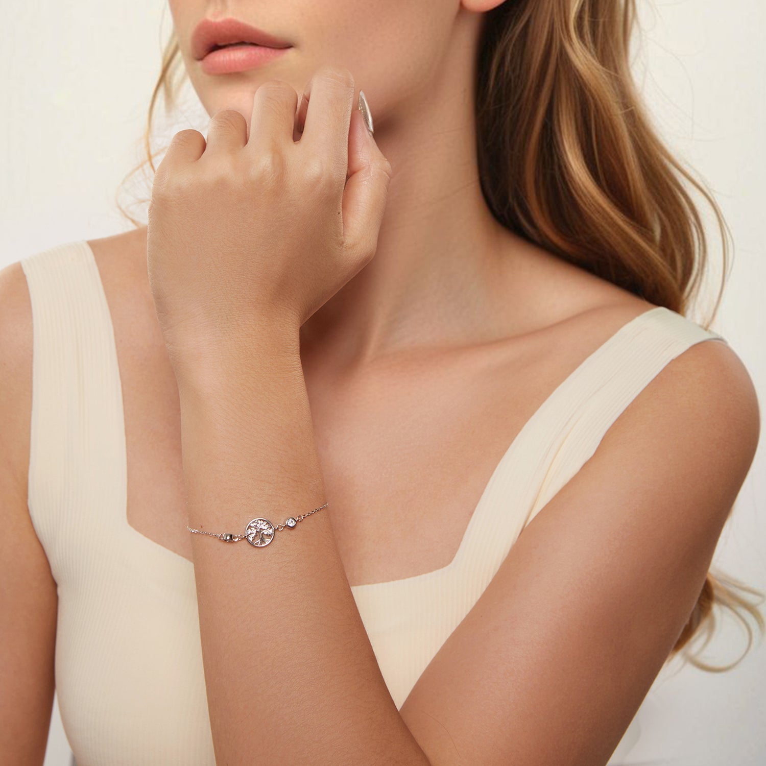 925 Sterling Silver White Gold Plated Bracelet with CZ Pendant DestGlow