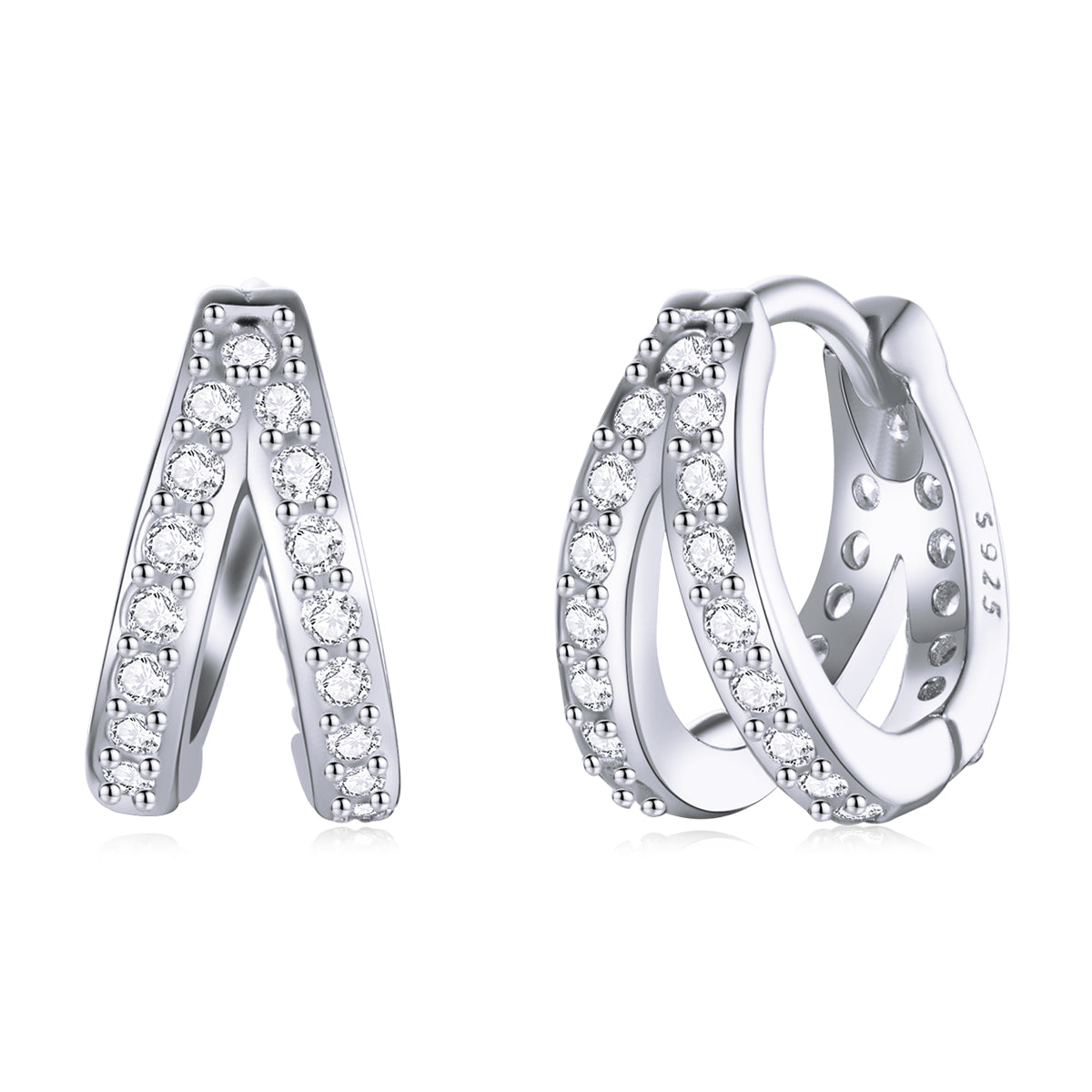 S925 Sterling Silver Earrings with Pavé Setting CZ, 1.1*0.6cm, for Women DestGlow