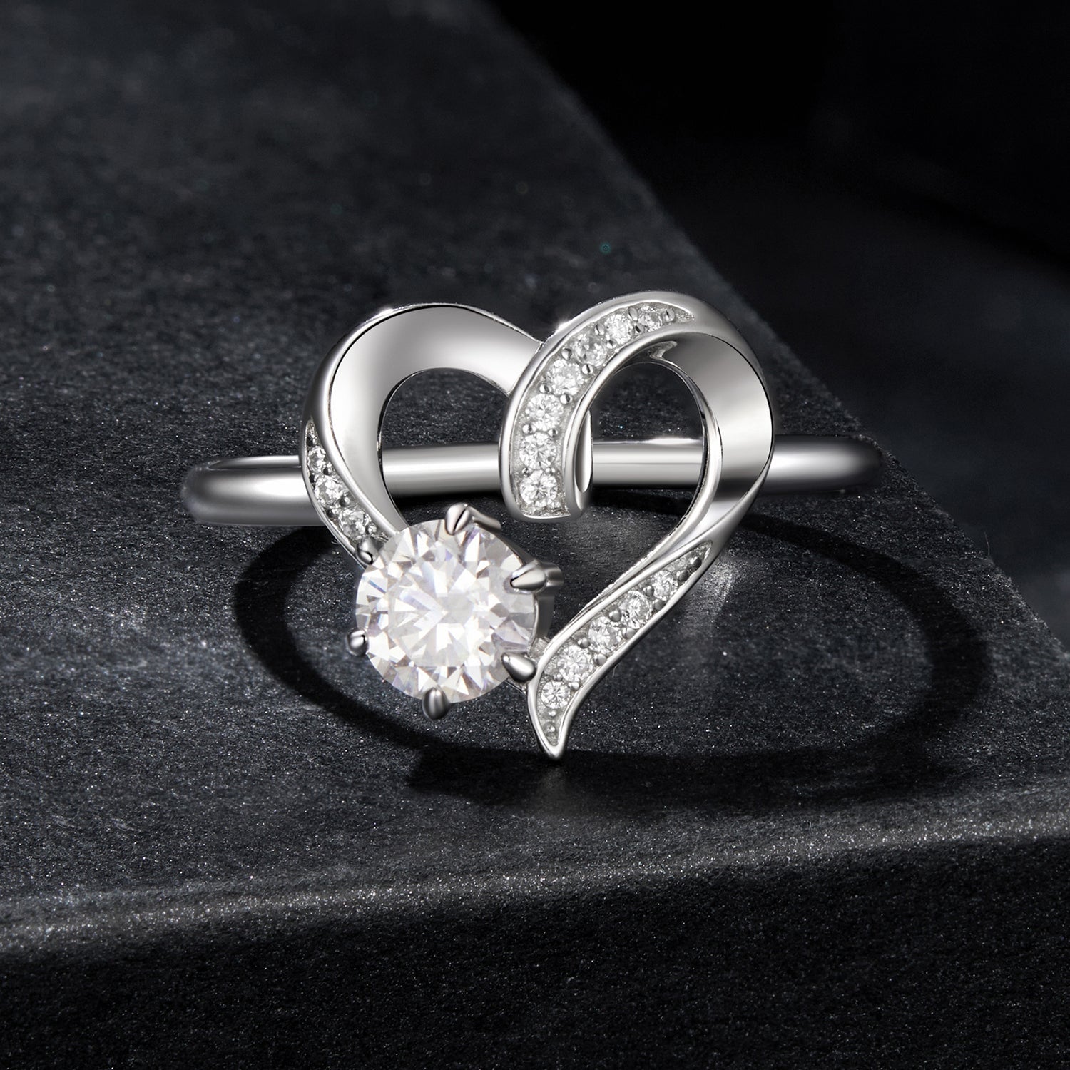 925 Sterling Silver Moissanite Heart-Shaped Ring Size 7 for Women DestGlow