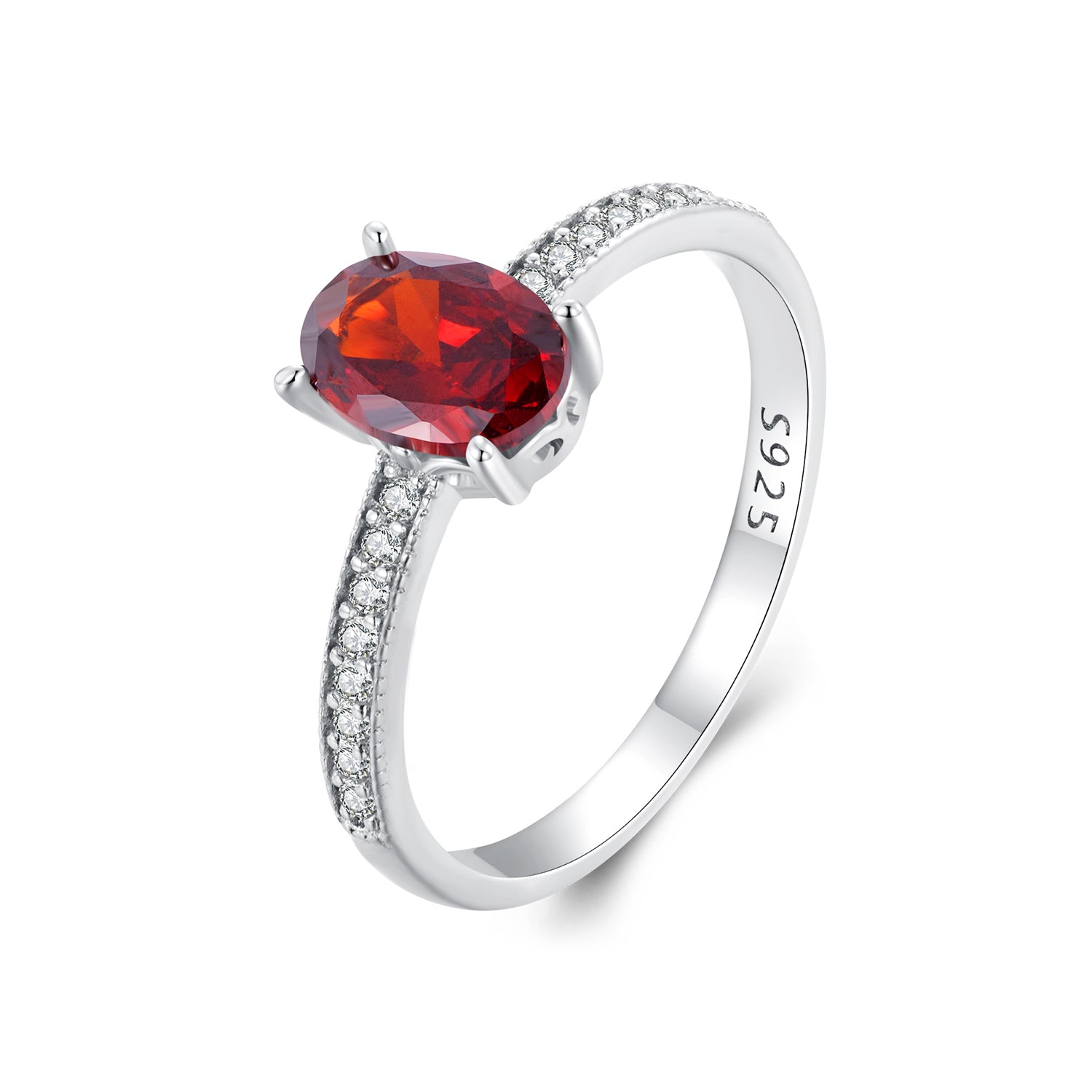 925 Sterling Silver Pavé Setting CZ Synthetic Garnet Ring for Women DestGlow