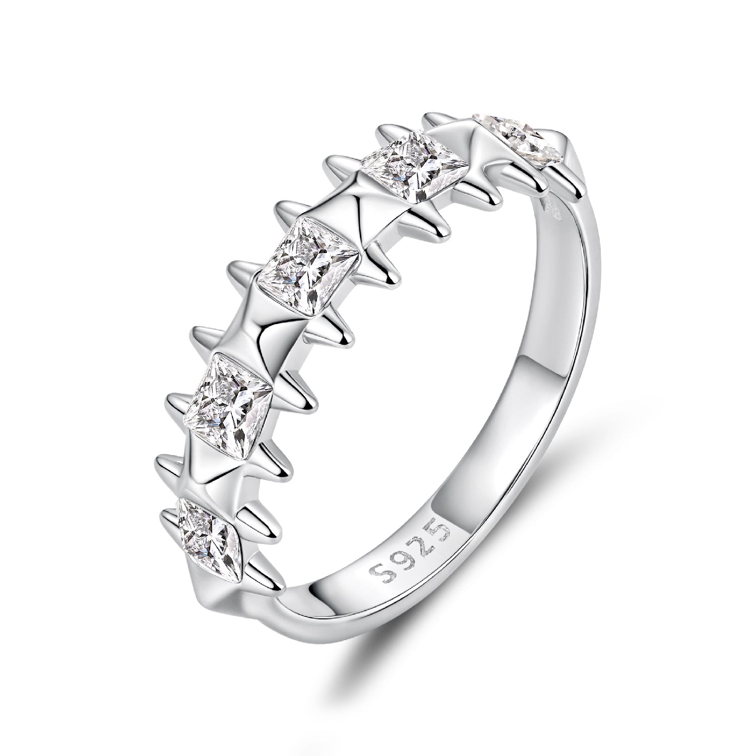 925 Sterling Silver 0.24cm White Gold Plated Ring with CZ for Women Size 6 DestGlow