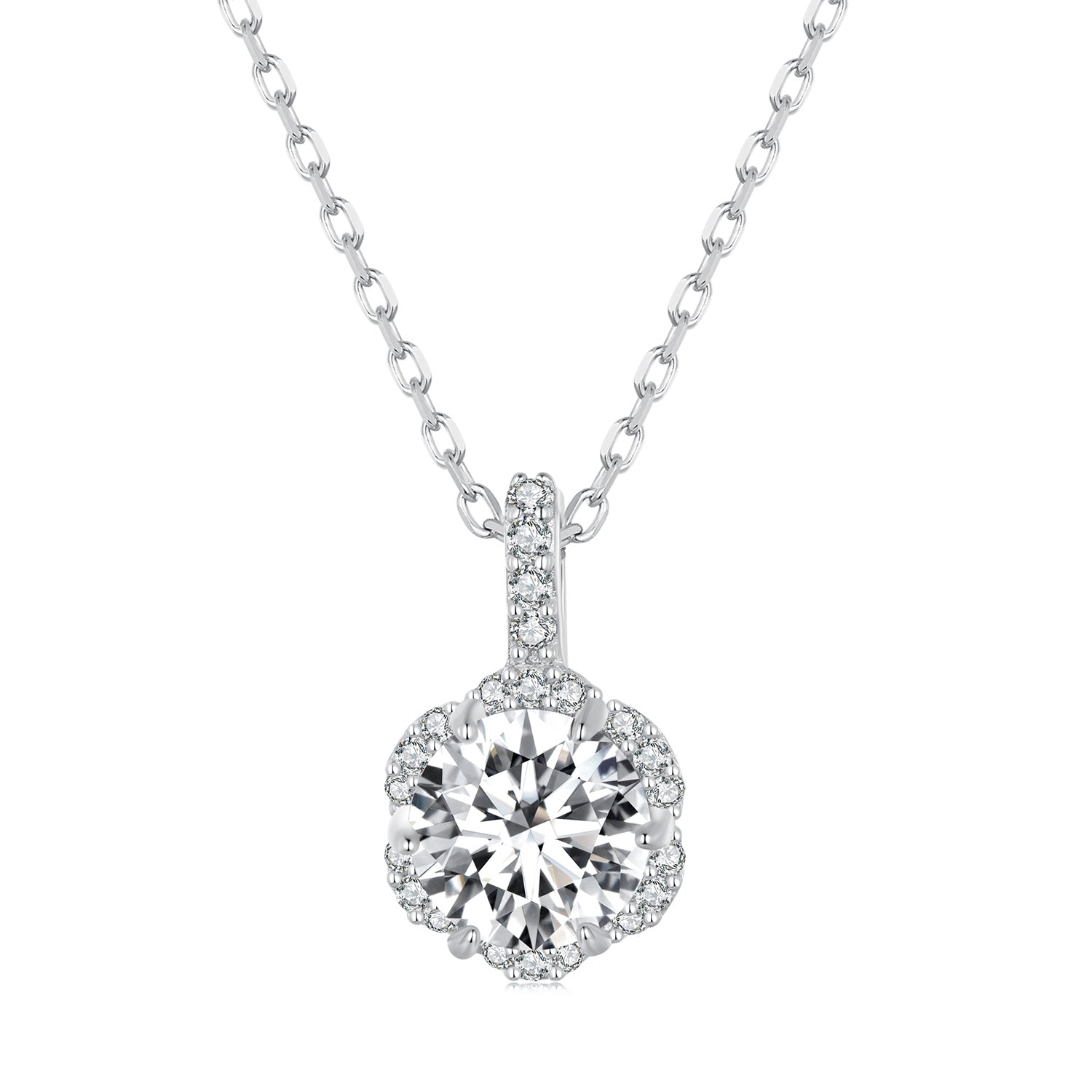 925 Sterling Silver Moissanite Pendant Necklace for Women - 45cm DestGlow
