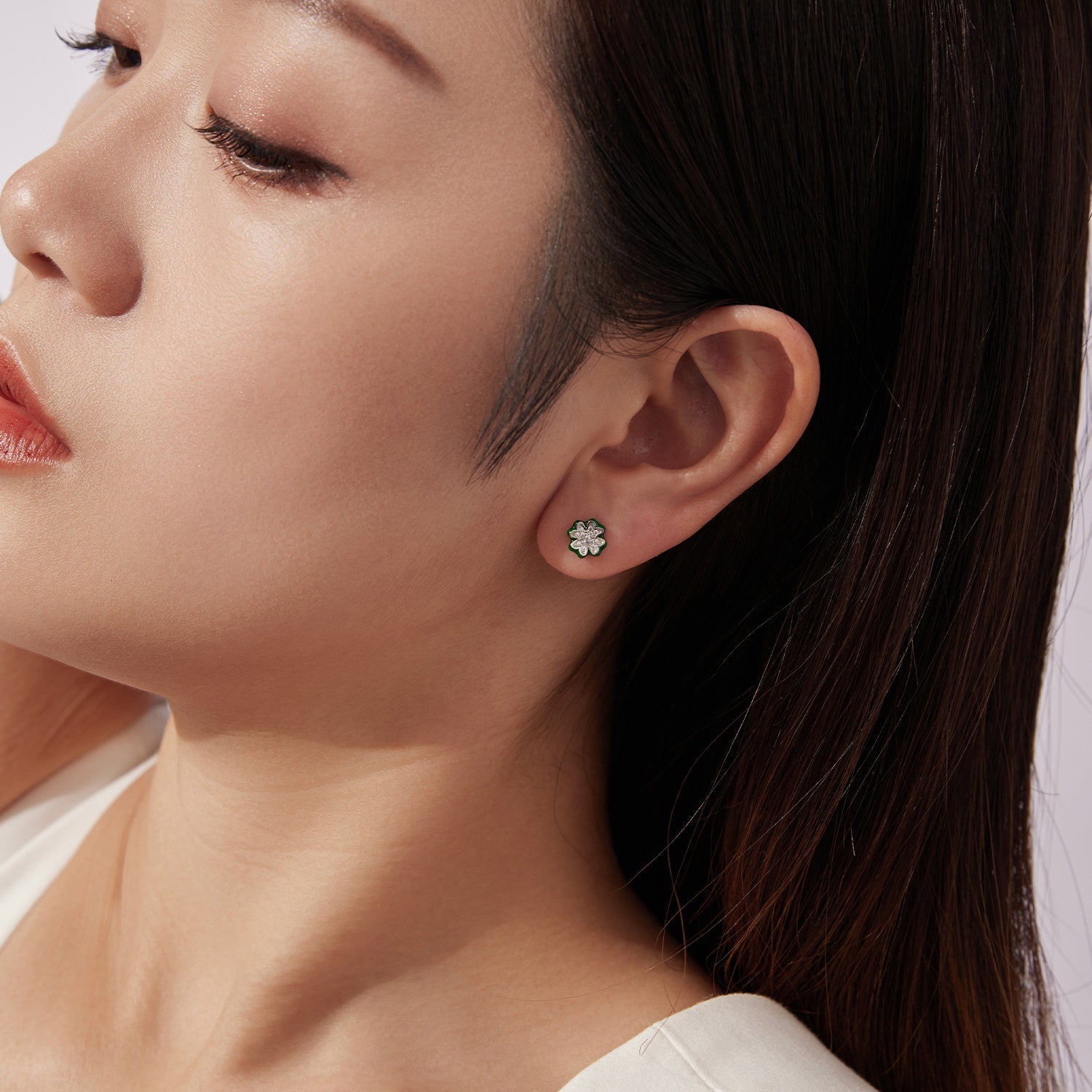 925 Sterling Silver Earrings with Pavé Set CZ & White Gold Plating, 0.75cm for Women DestGlow