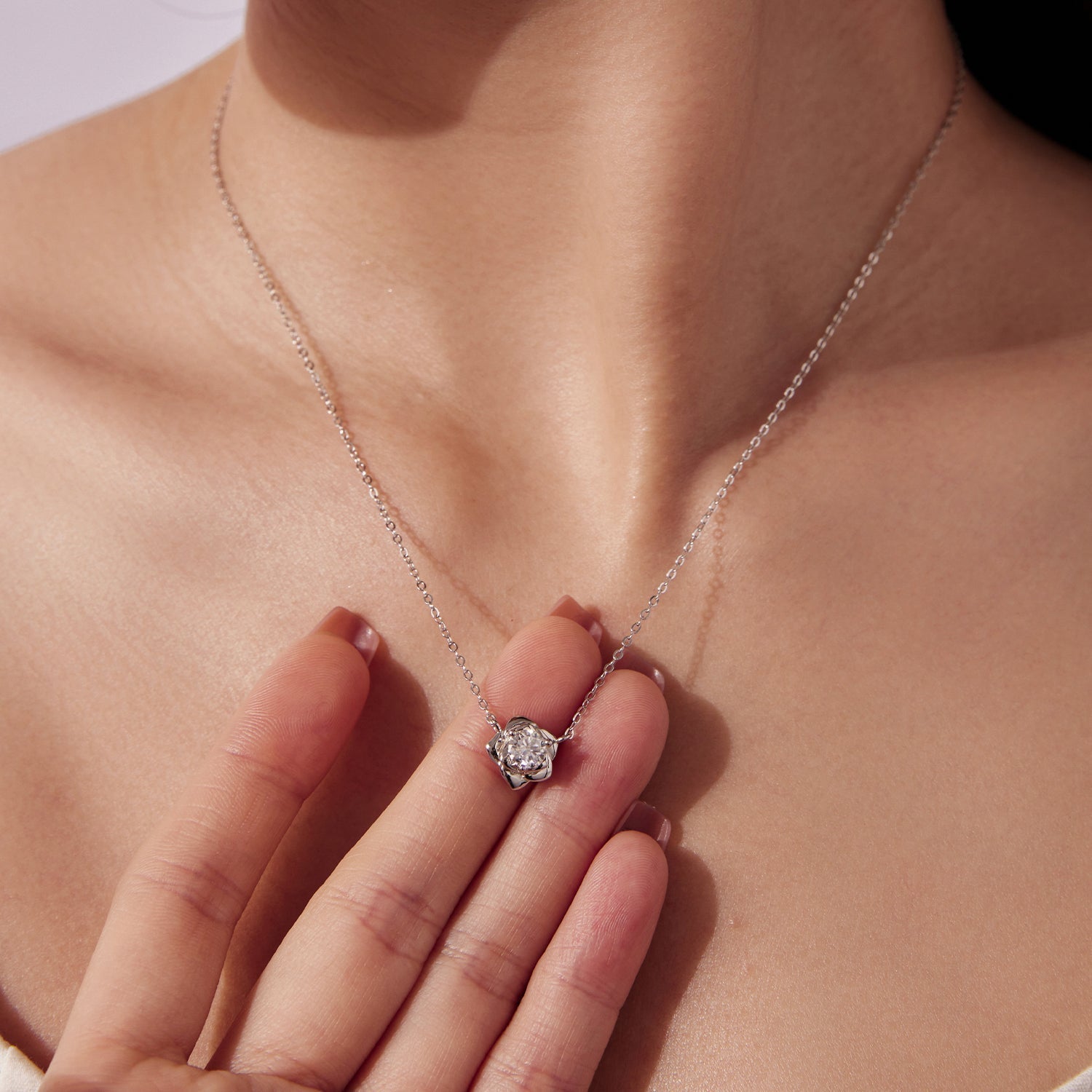 925 Sterling Silver Moissanite 0.5 Carat White Gold Plated Necklace for Women DestGlow