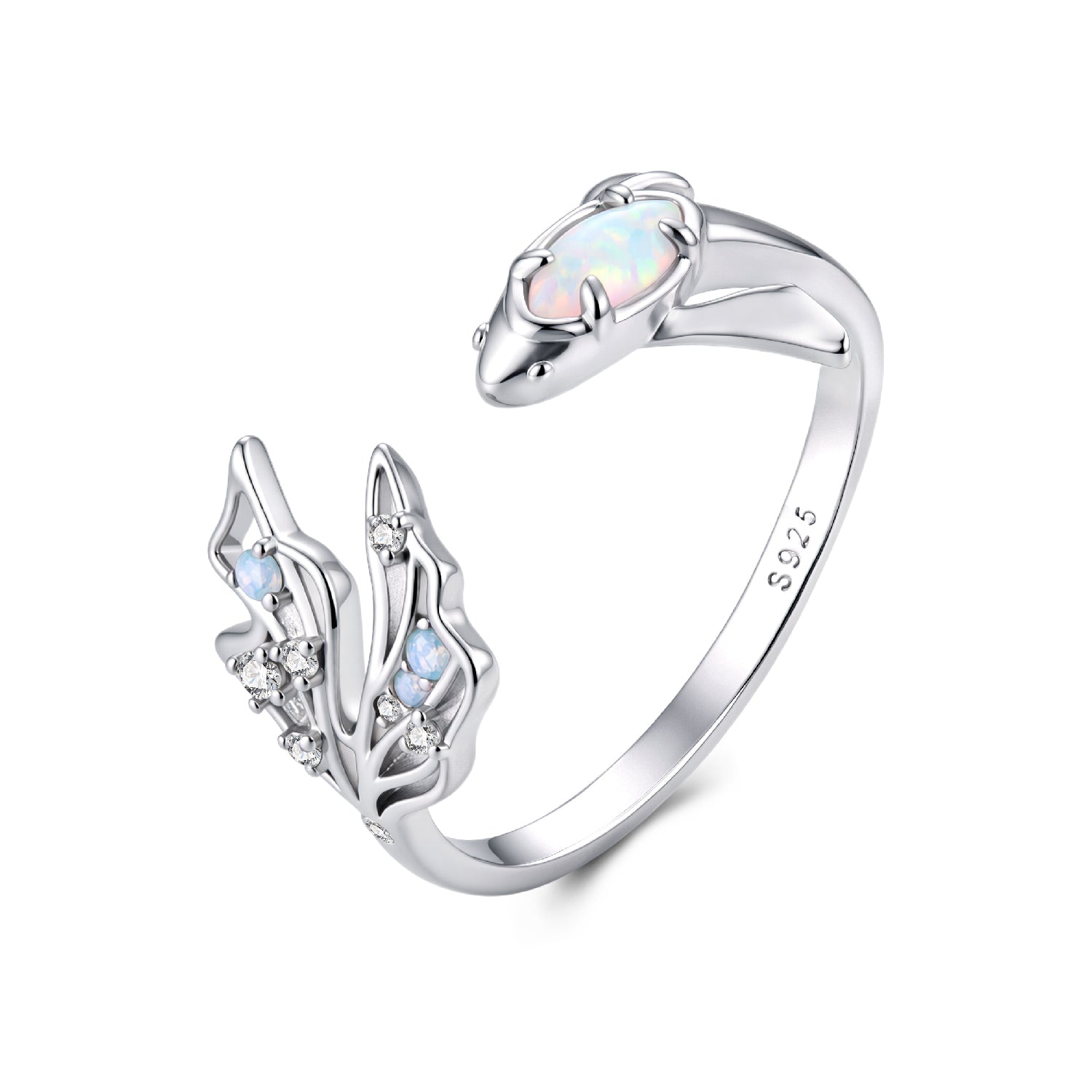 925 Sterling Silver White Gold Plated Nano Opal Ring with CZ for Women DestGlow