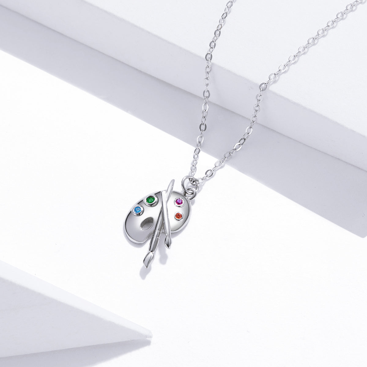 925 Sterling Silver Adjustable Pendant Necklace with CZ in Platinum Finish DestGlow