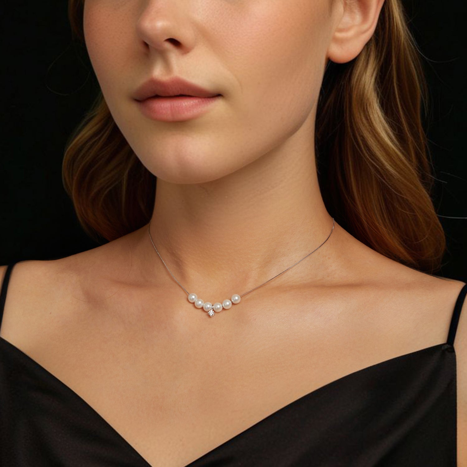 925 Sterling Silver Moissanite & Quality Shell Pearl Adjustable Necklace for Women DestGlow