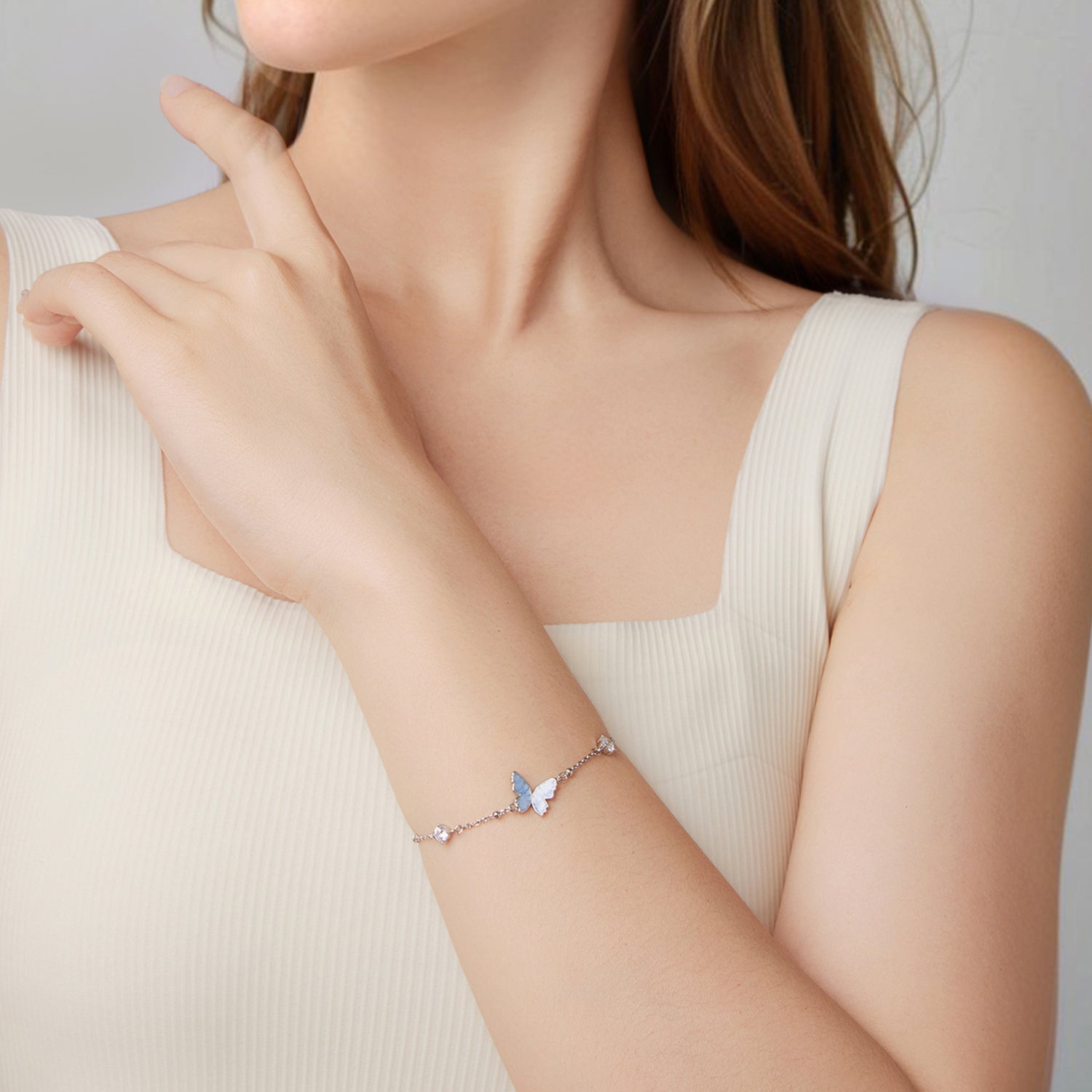 925 Sterling Silver White Gold Plated Bracelet with Enamel and CZ - 15+6cm Length DestGlow