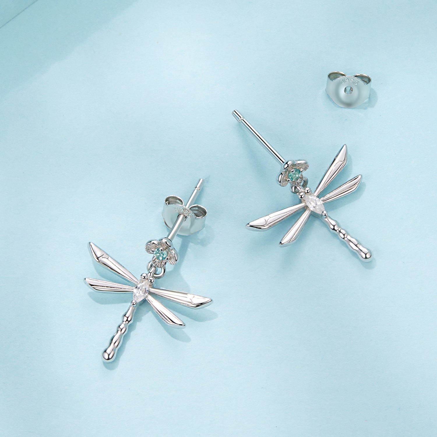 925 Sterling Silver Earrings with Pavé Setting CZ and Transparent Glass DestGlow