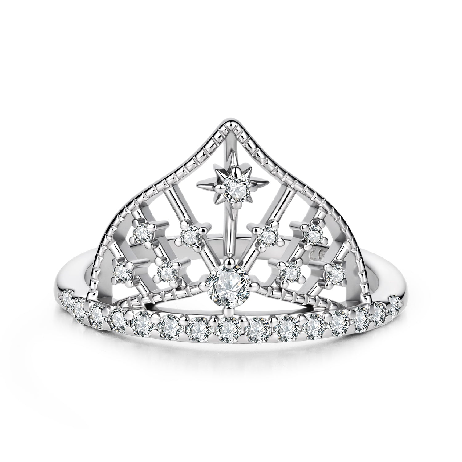 925 Sterling Silver White Gold Plated Ring with Pavé Setting CZ Size 6 for Women DestGlow