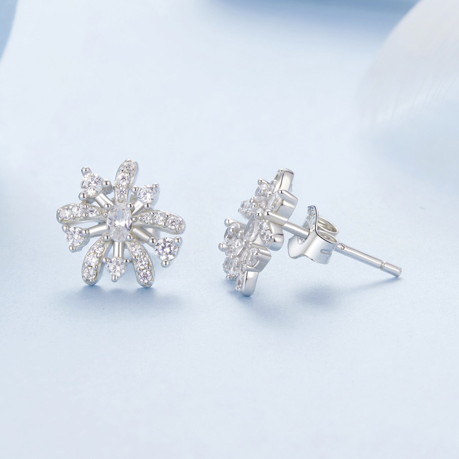 925 Sterling Silver Earrings with Pavé Set CZ in White Gold Finish, 1.1*1.0cm DestGlow