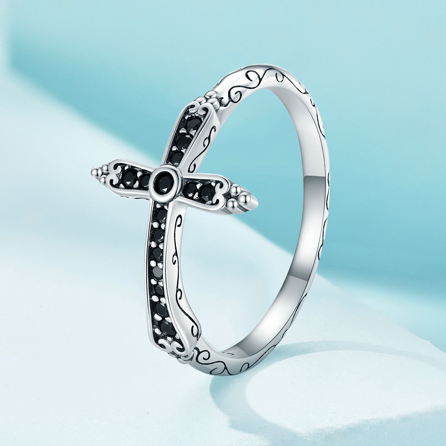 925 Sterling Silver Oxidized Ring with Pavé Setting CZ, Size 6.0 for Women DestGlow
