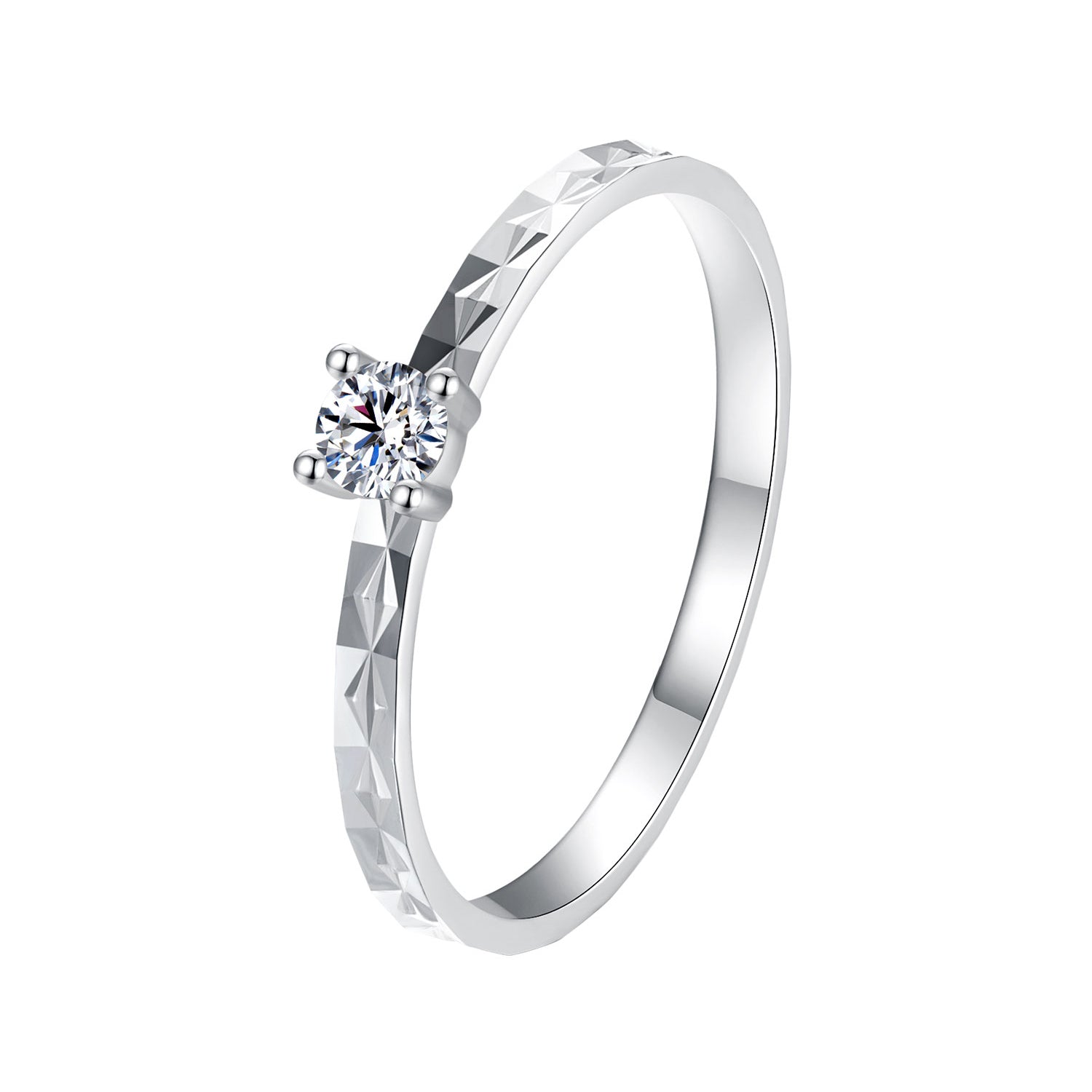 925 Sterling Silver Moissanite White Gold Plated Ring Size 6 DestGlow