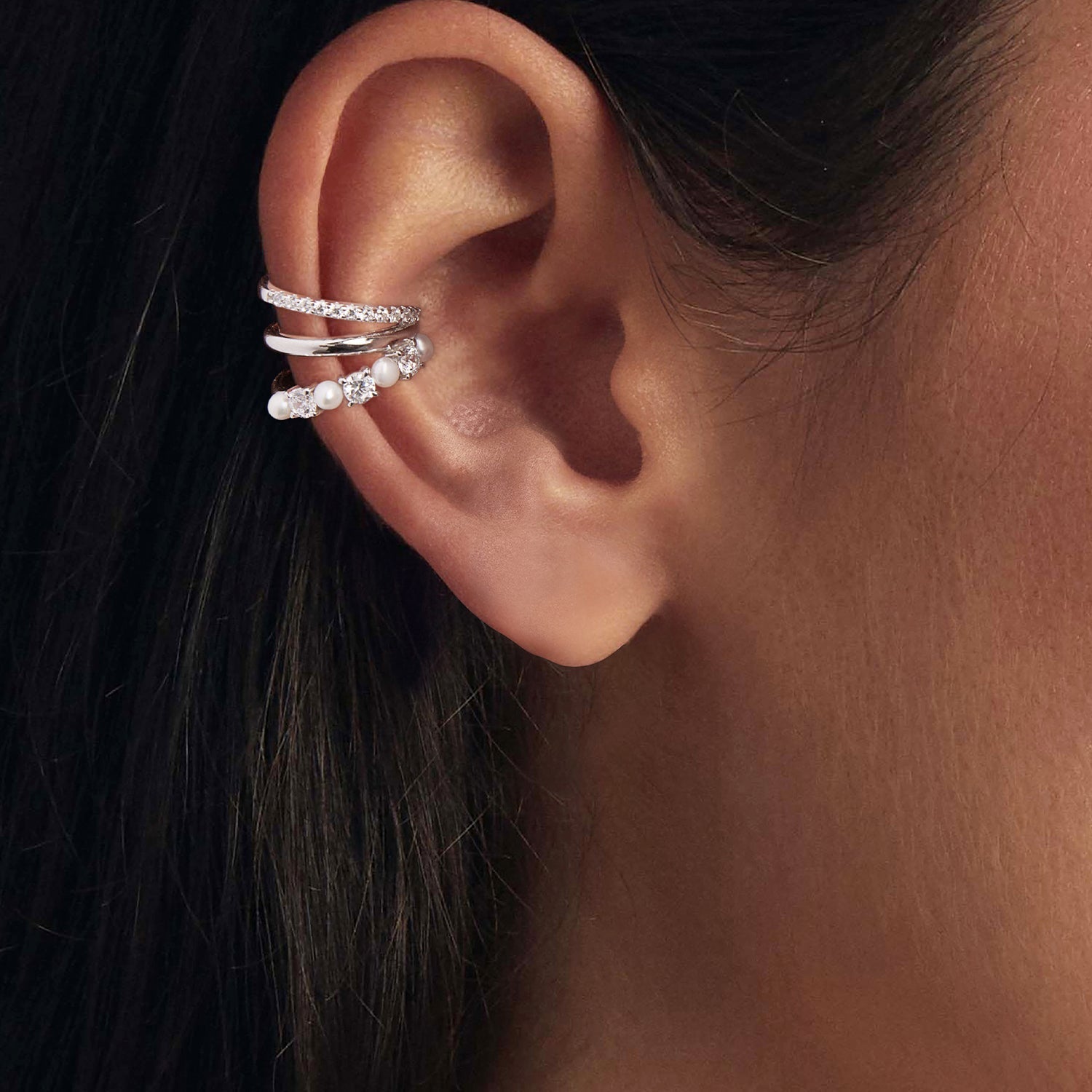 925 Sterling Silver Earrings with Moissanite and Freshwater Pearl for Women, 1.2*1.7cm, White Gold Plated DestGlow