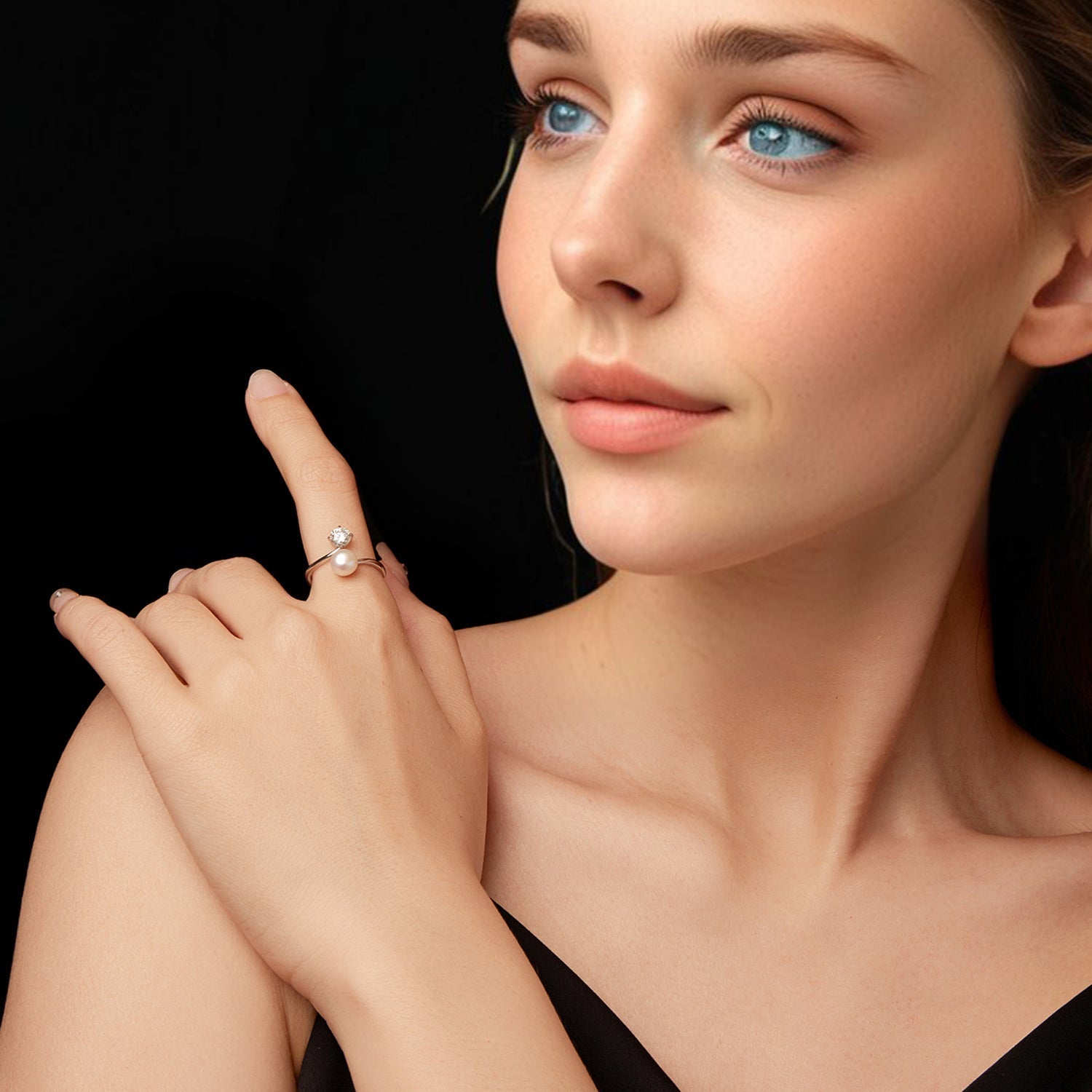 925 Sterling Silver Moissanite 0.5 Carat Freshwater Pearl Ring Size E for Women DestGlow