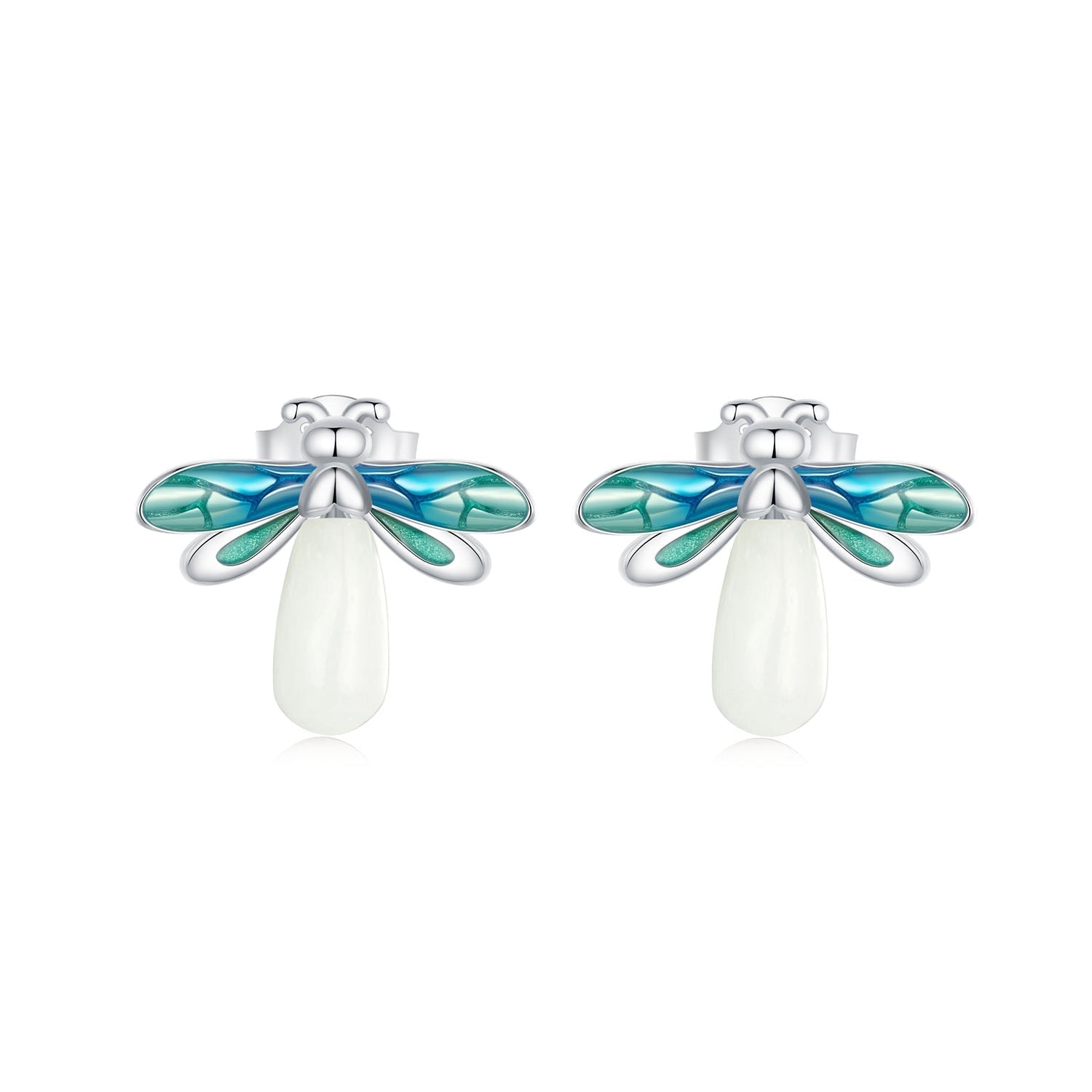925 Sterling Silver Earrings with Luminous Stone in 10x12mm DestGlow