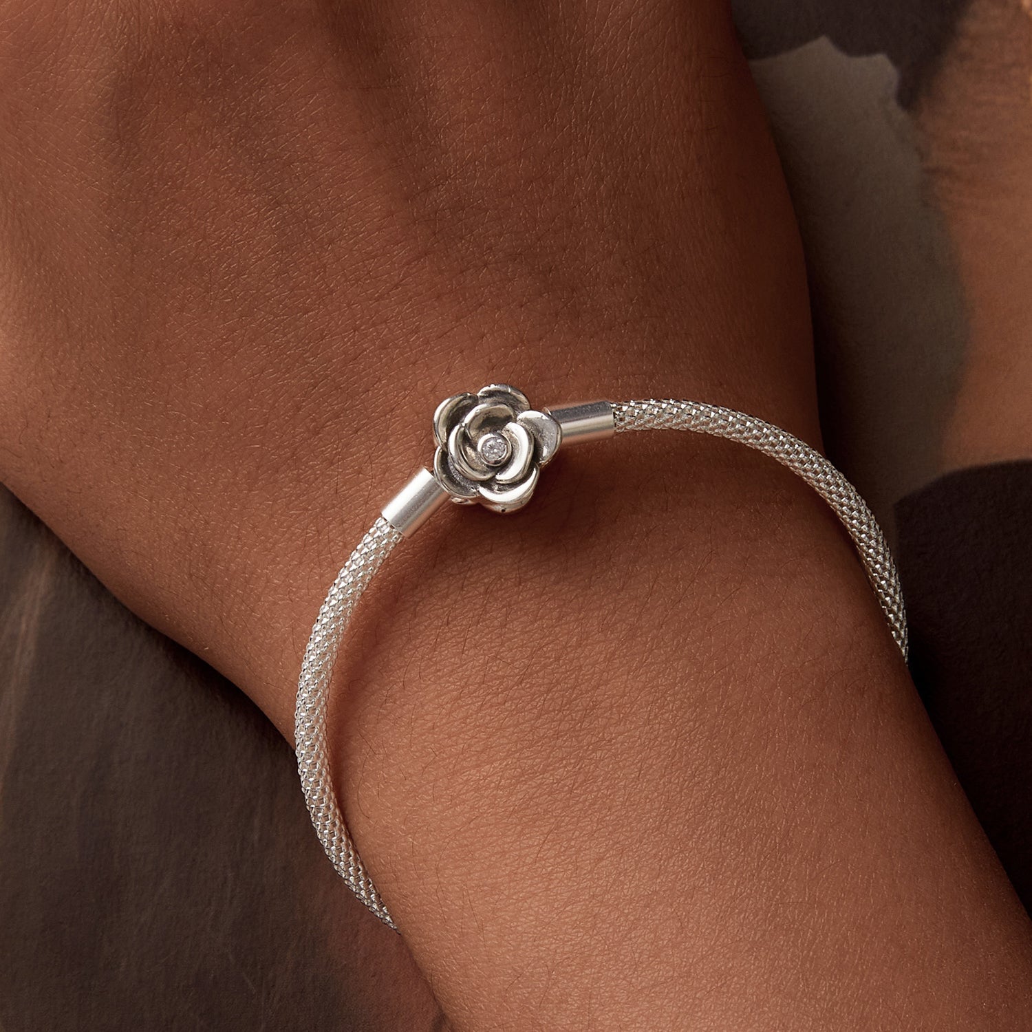 925 Sterling Silver Bracelet with Oxidized Finish and CZ 17.0 cm DestGlow
