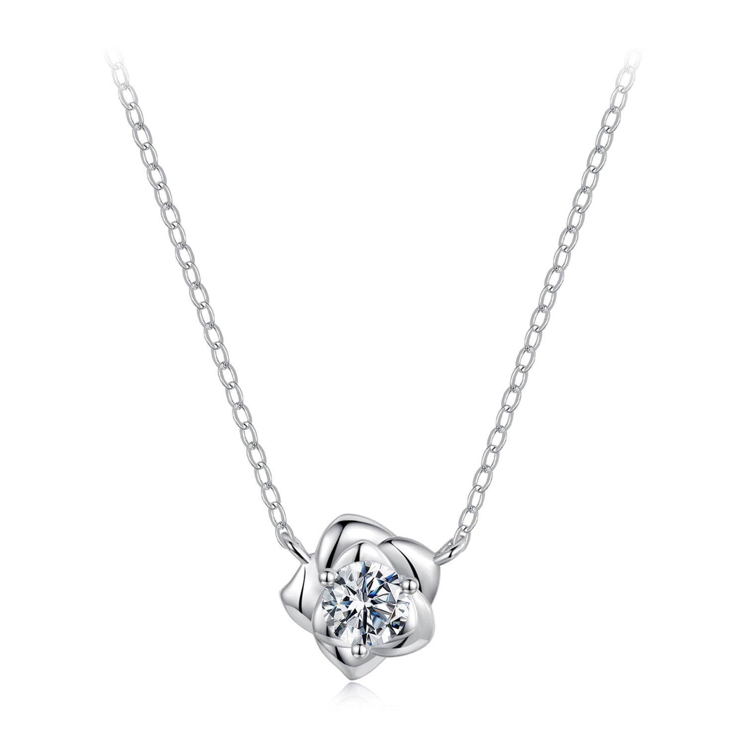 925 Sterling Silver Moissanite 0.5 Carat White Gold Plated Necklace for Women DestGlow