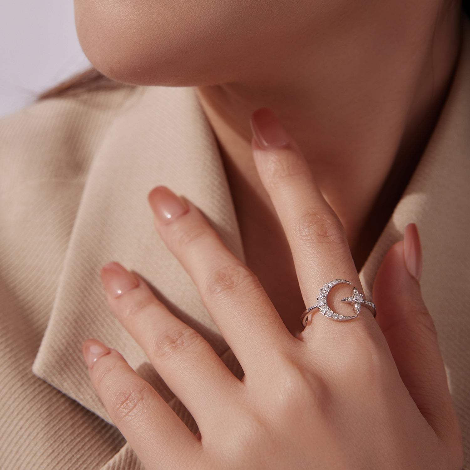 925 Sterling Silver Moissanite 0.25cm White Gold Plated Ring - Size E for Women DestGlow