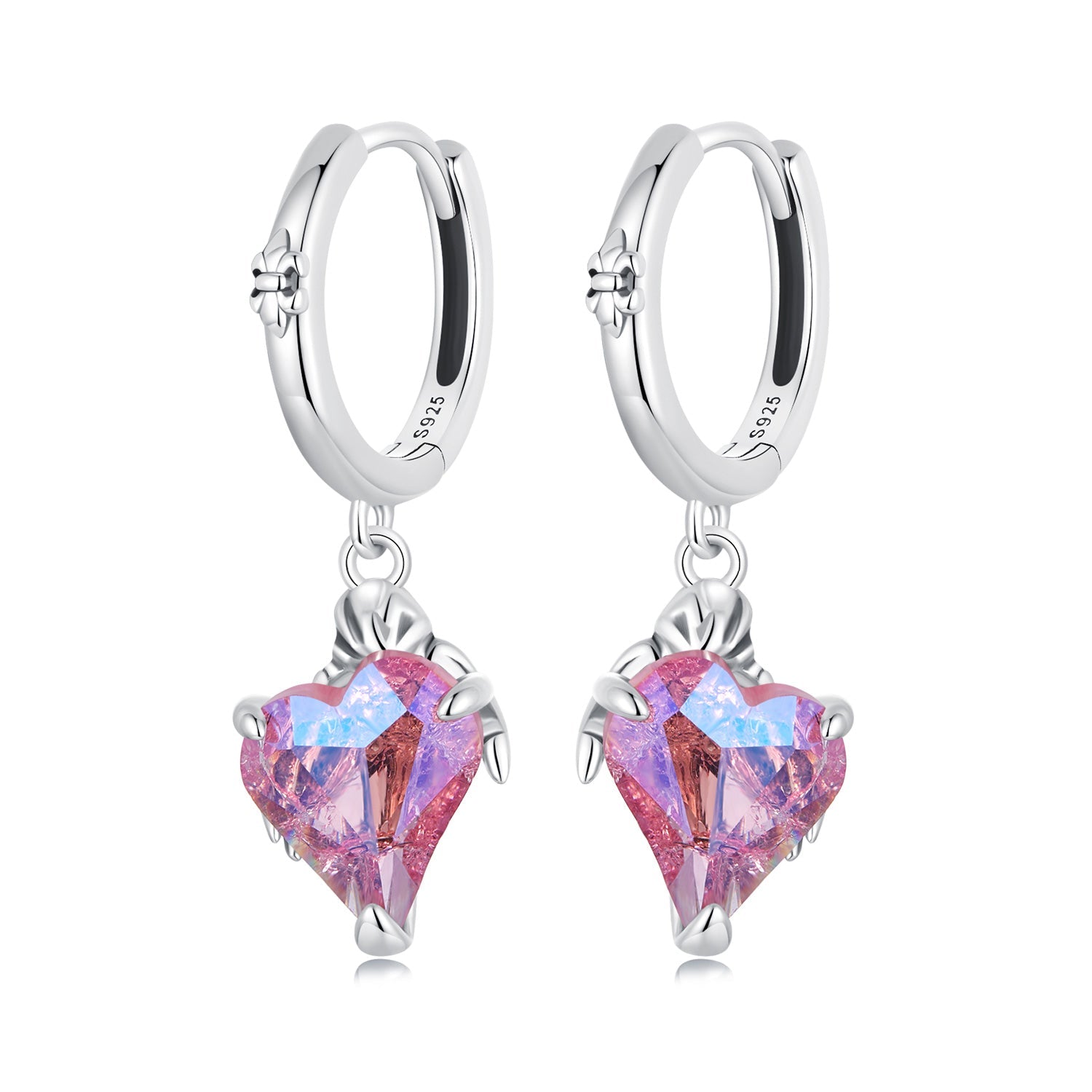 925 Sterling Silver Earrings with Transparent Glass, 28x9mm, Women&