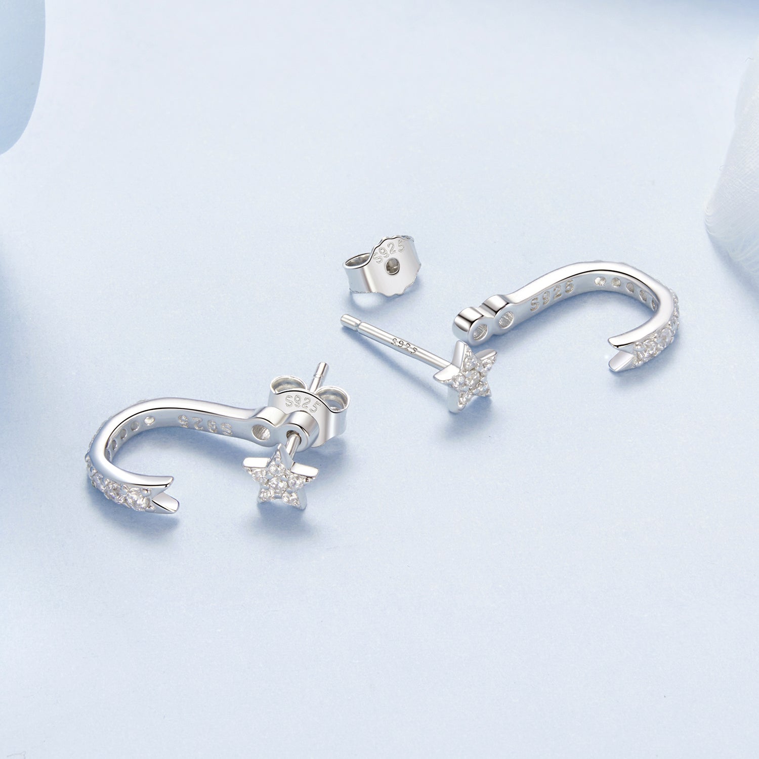 925 Sterling Silver CZ Earrings with White Gold Plating, 1.4x0.5cm for Women DestGlow