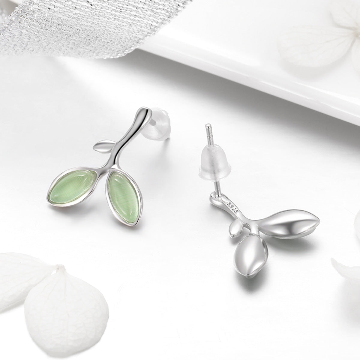 925 Sterling Silver Earrings with Synthetic Opal 1.5*1.3cm DestGlow