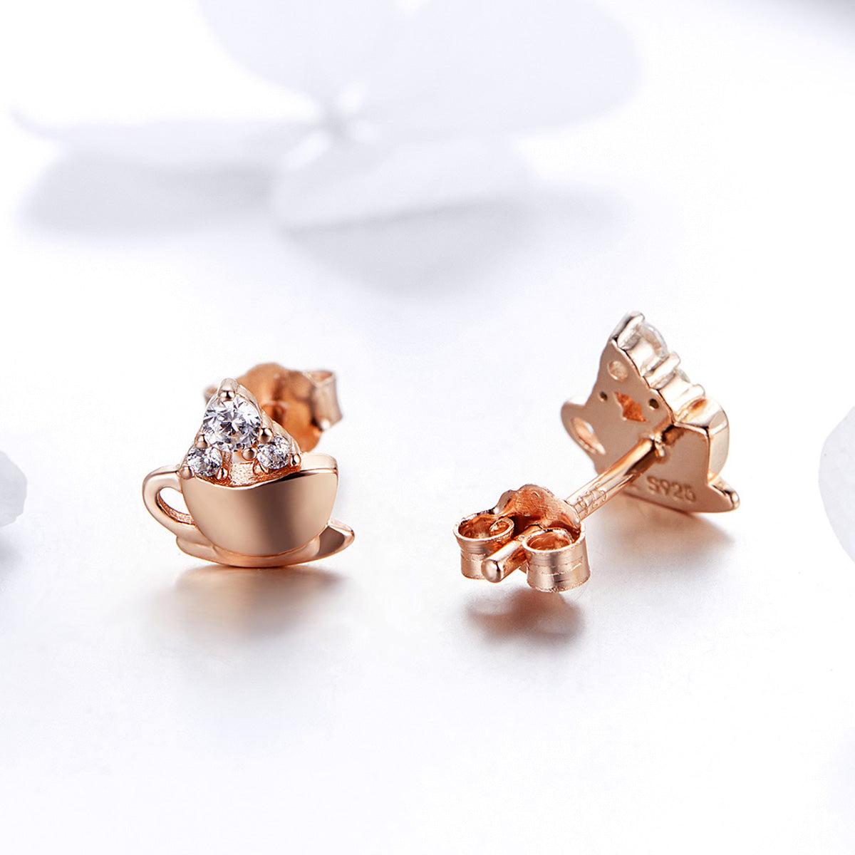 925 Sterling Silver Rose Gold Plated Pavé CZ Earrings for Women DestGlow