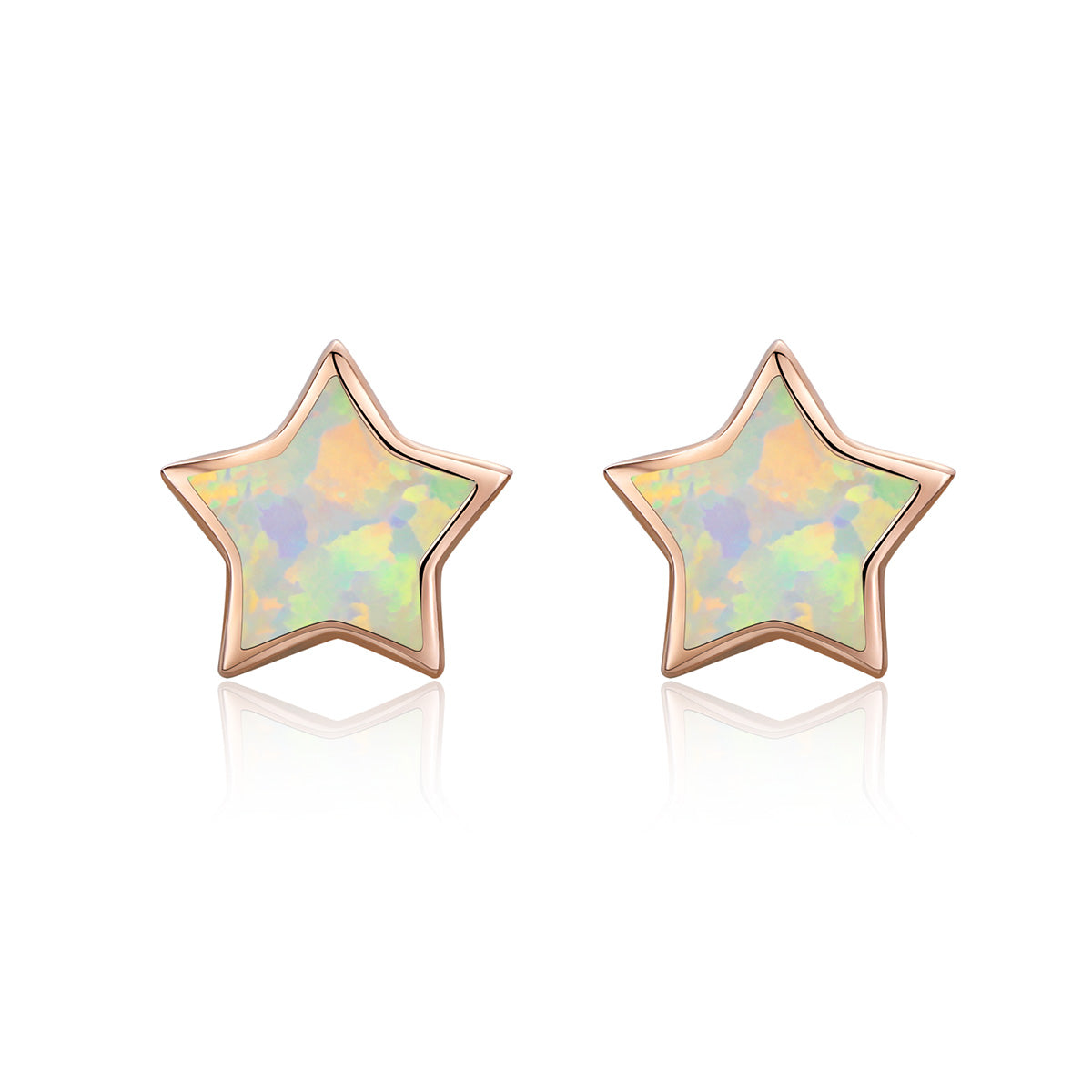 925 Sterling Silver Plated Rose Gold Translucent Opal Earrings 0.7cm for Women DestGlow