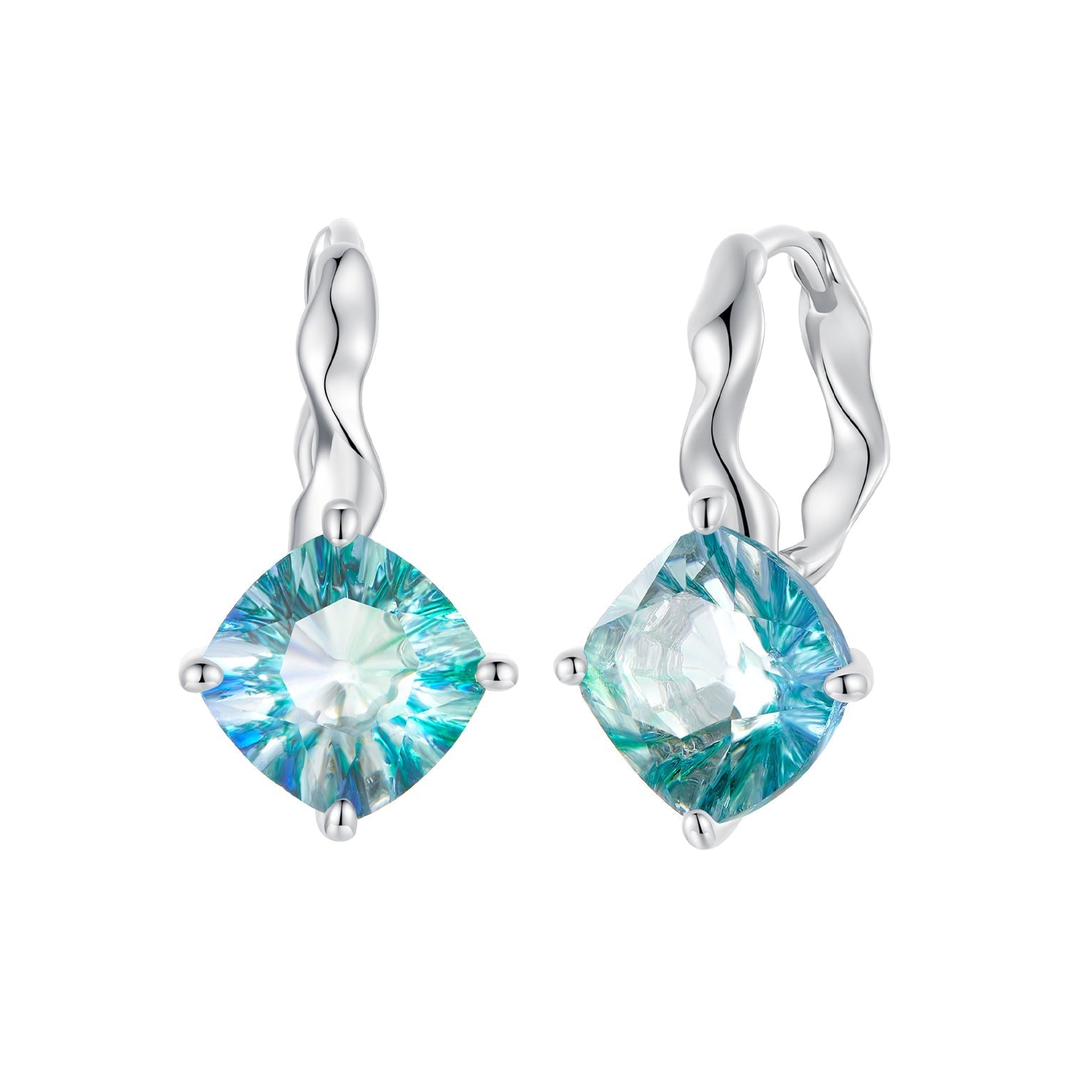 925 Sterling Silver Earrings with Transparent Glass and White Gold Plating for Women DestGlow