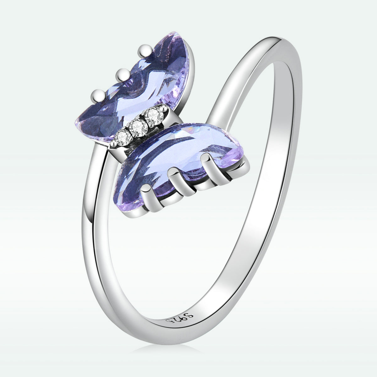 925 Sterling Silver Ring with Transparent Glass & Pavé CZ, Size 6.0, Oxidized Finish - Women&