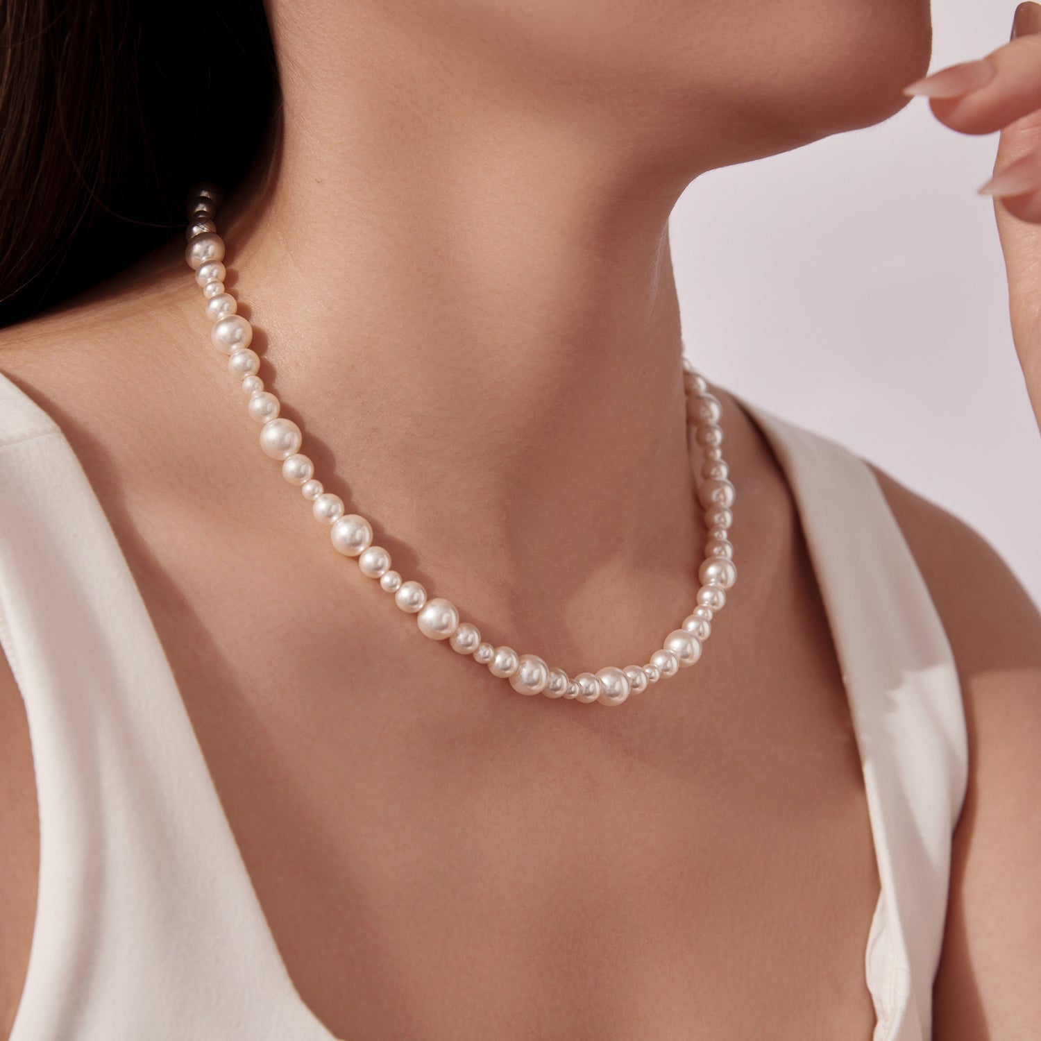 925 Sterling Silver White Gold Plated Necklace with Synthetic Pearls for Women DestGlow
