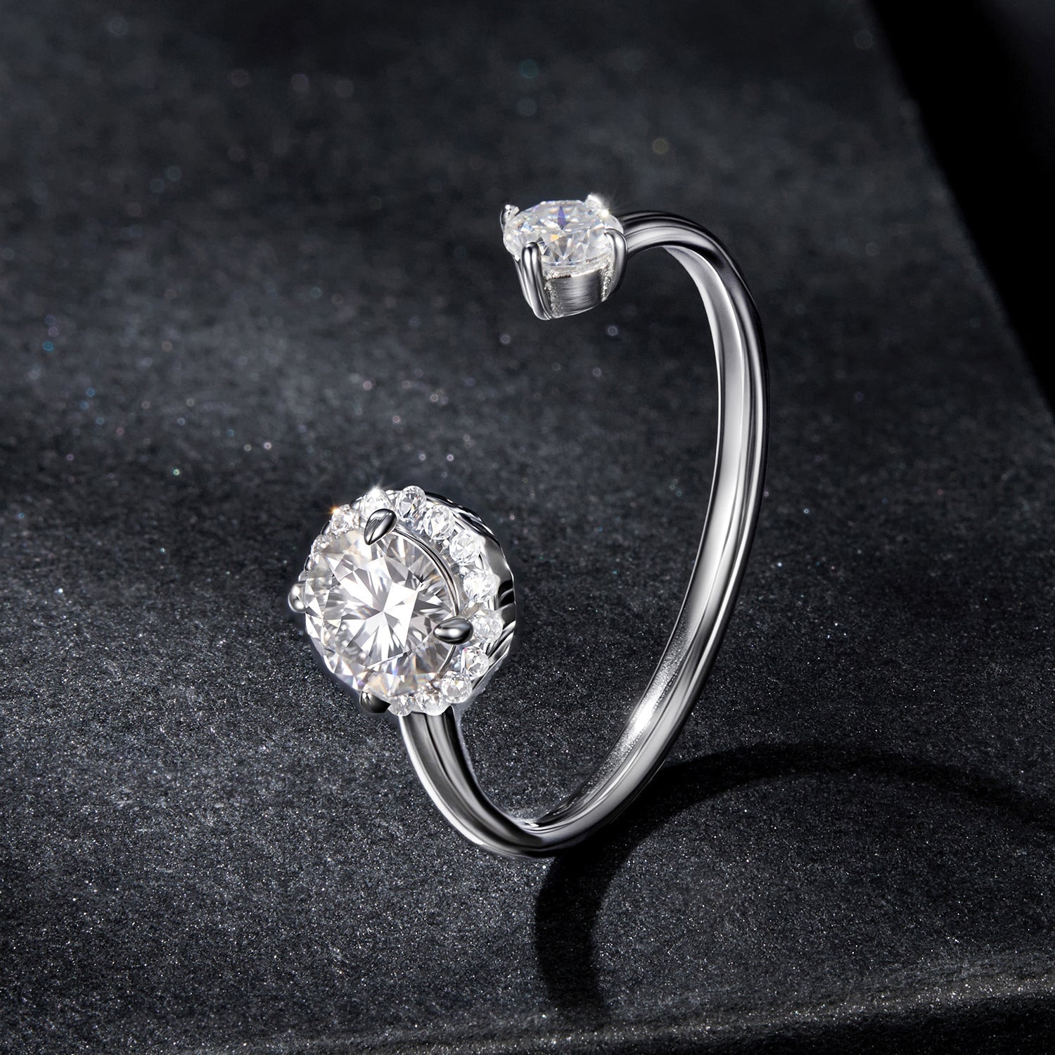 925 Sterling Silver Moissanite 0.5ct & 0.2ct Ring in Size E for Women DestGlow