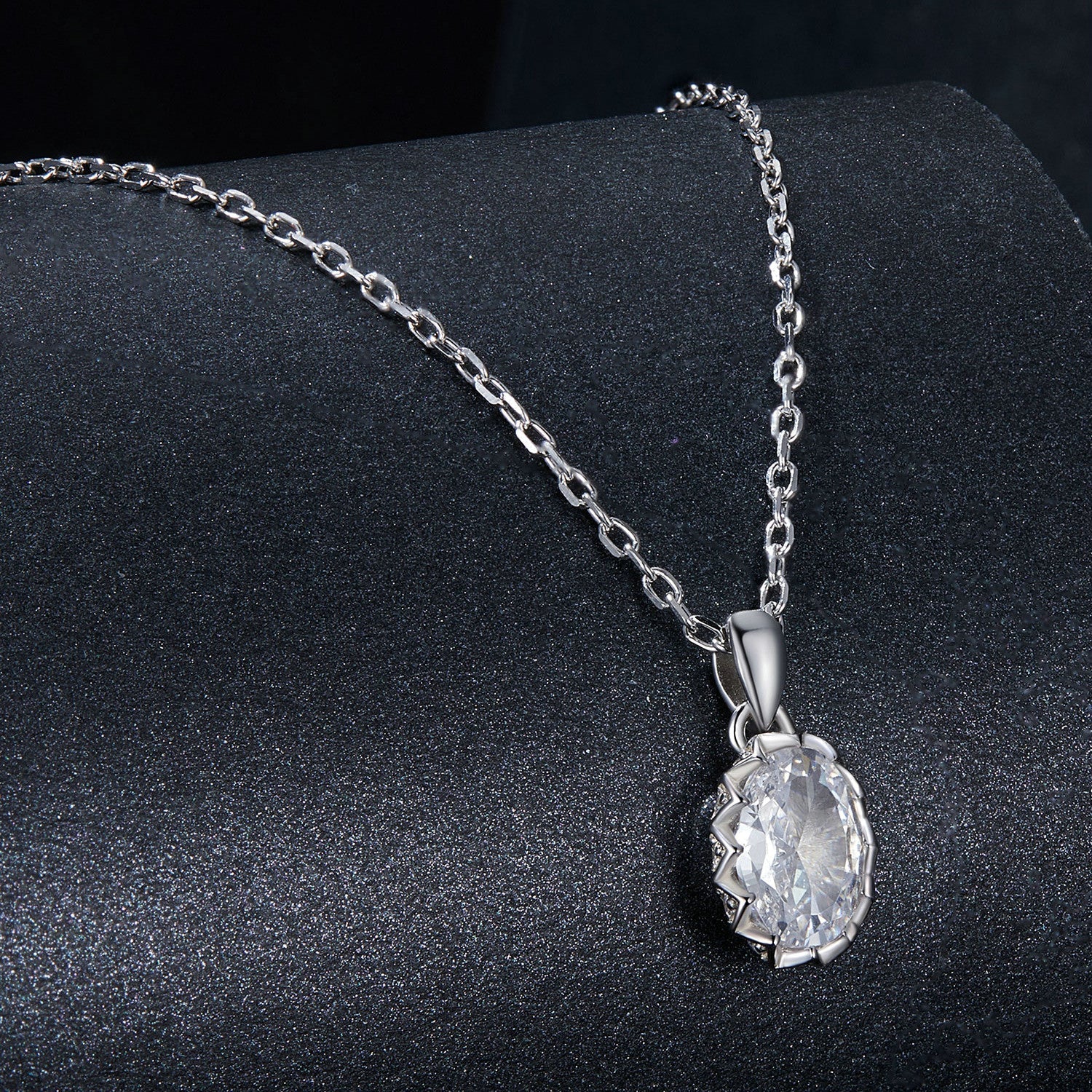 925 Sterling Silver 1 Carat Moissanite Necklace with Pavé Setting, 400 mm Length for Women DestGlow