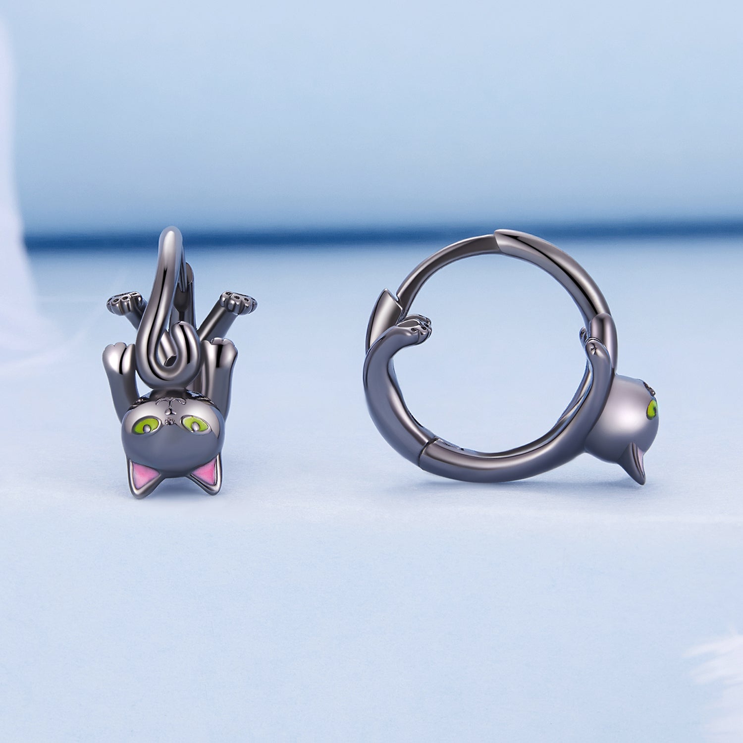 925 Sterling Silver Enamel Black Gold Earrings for Women DestGlow