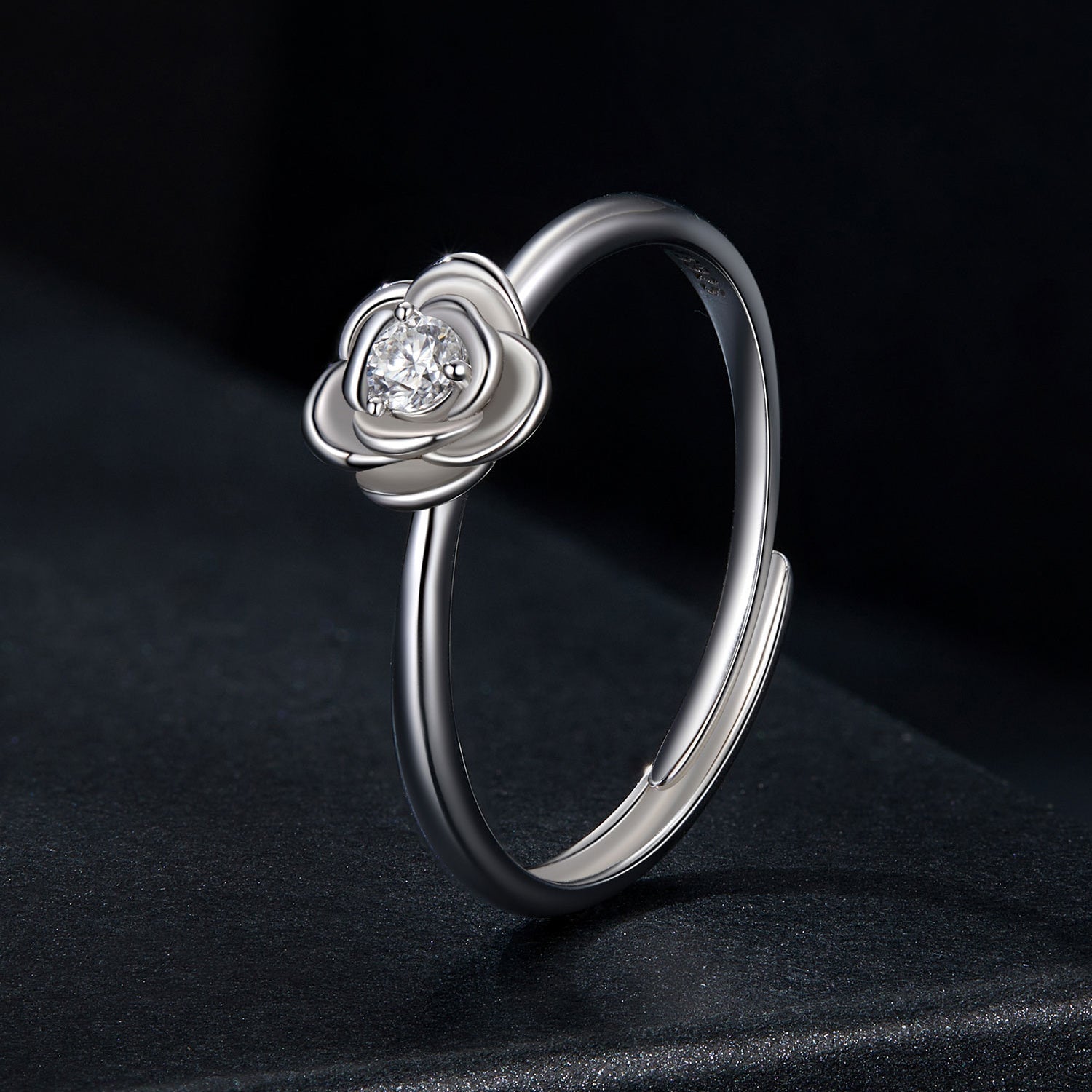 925 Sterling Silver White Gold Plated Moissanite Ring Size E for Women DestGlow