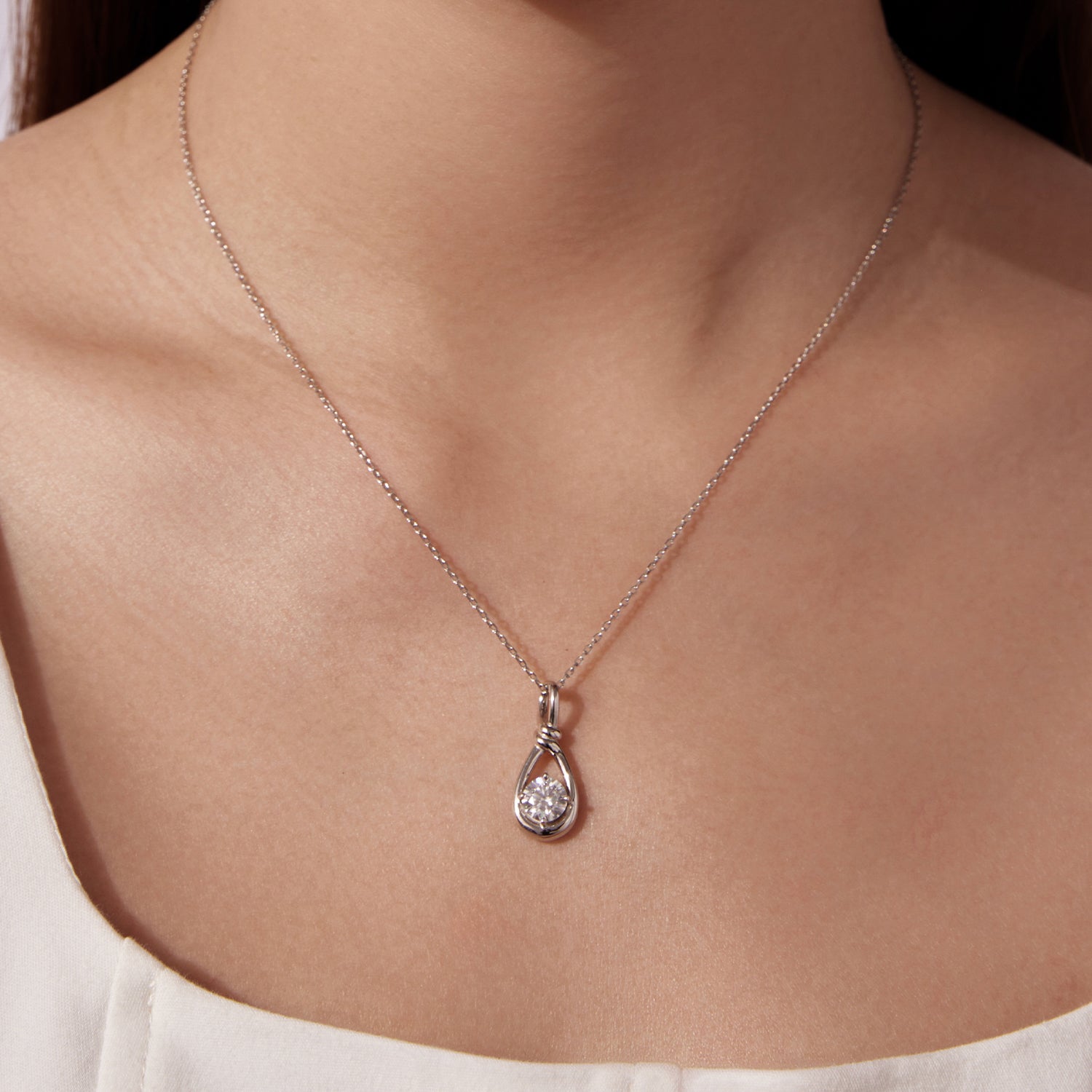 925 Sterling Silver 1 Carat Moissanite Necklace with White Gold Plating - 40+5cm Length for Women DestGlow