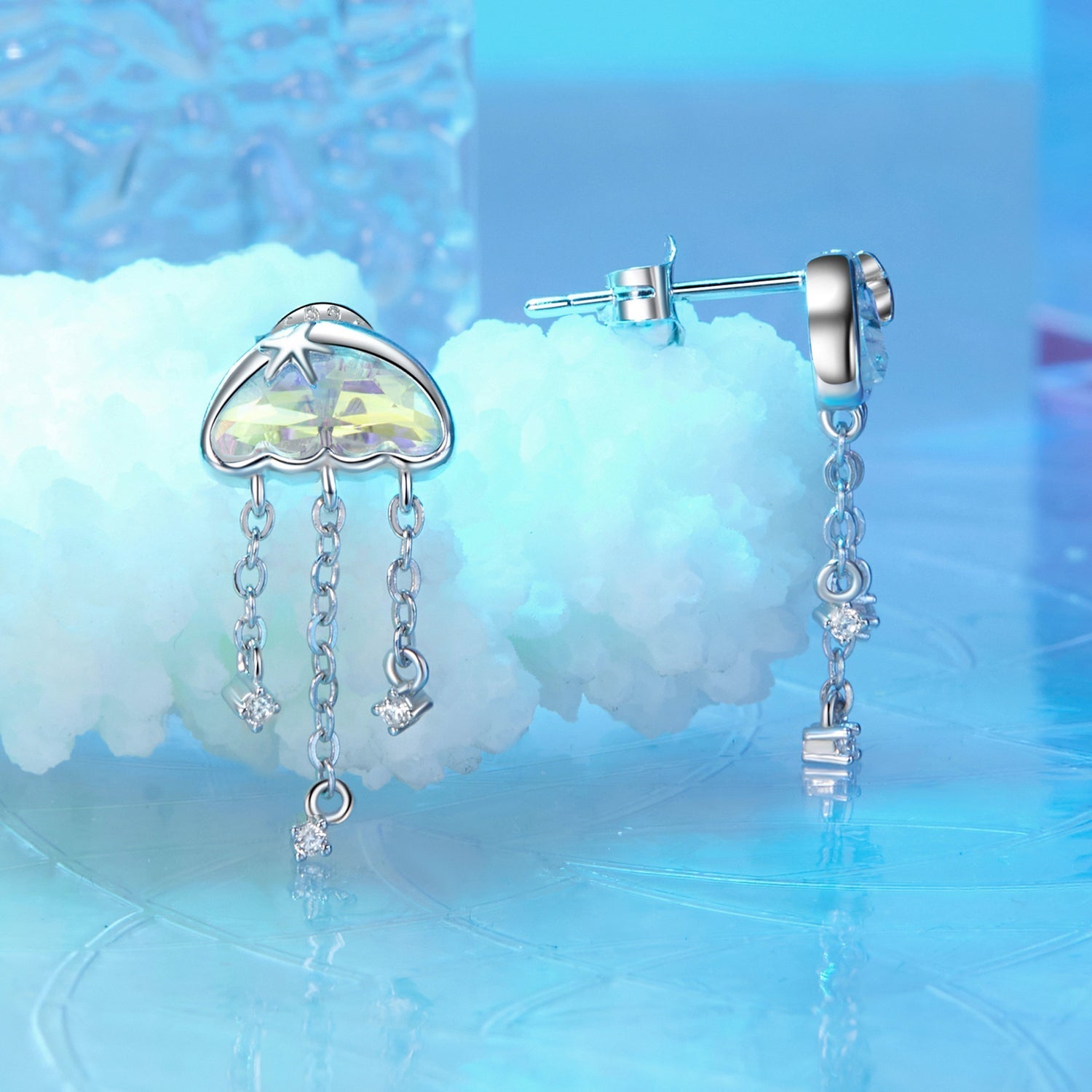 925 Sterling Silver Earrings with Pavé Setting CZ and Transparent Glass DestGlow