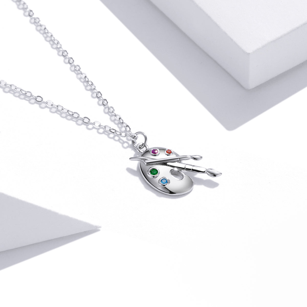 925 Sterling Silver Adjustable Pendant Necklace with CZ in Platinum Finish DestGlow