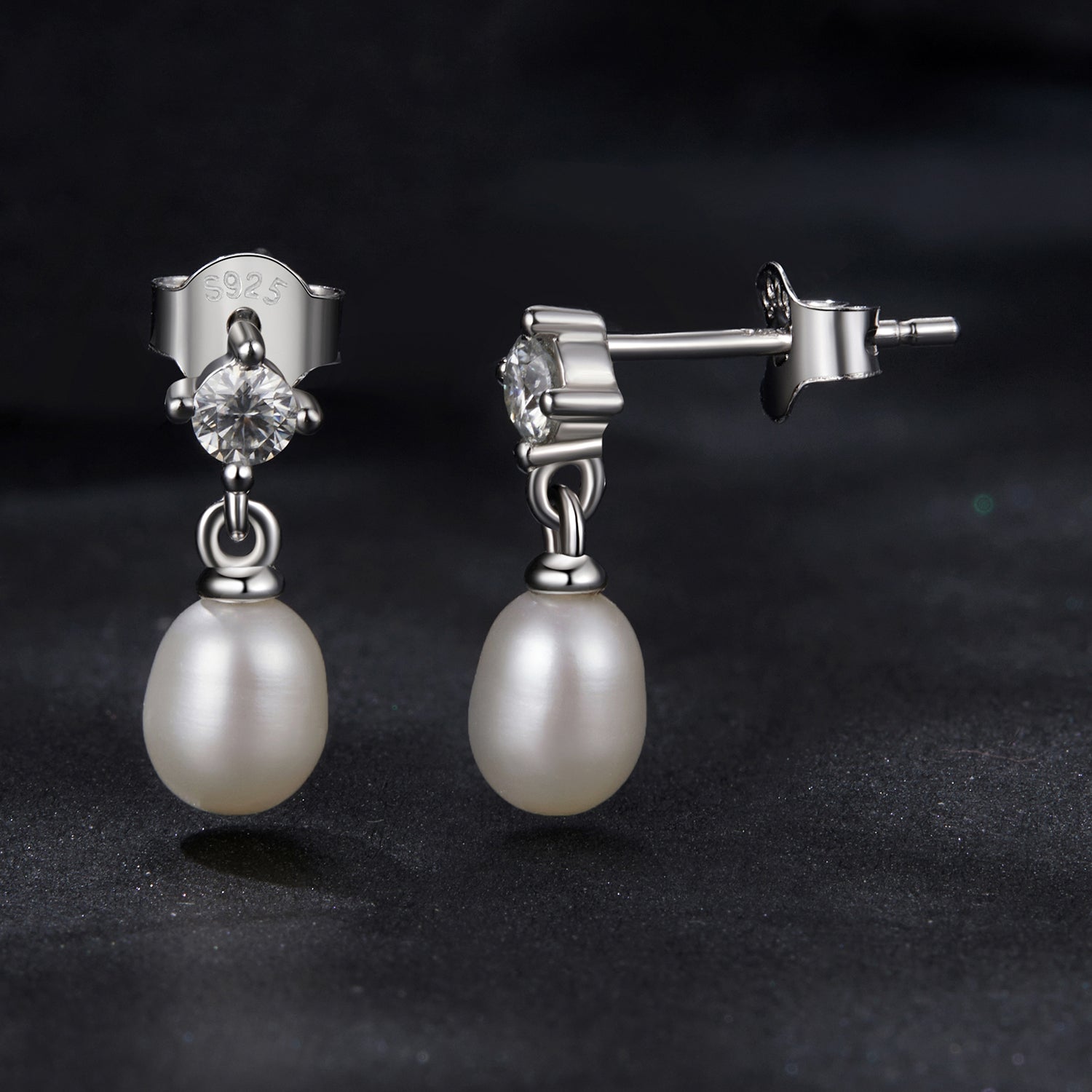 925 Sterling Silver Moissanite 0.10 Carat Earrings with Freshwater Pearl for Women DestGlow