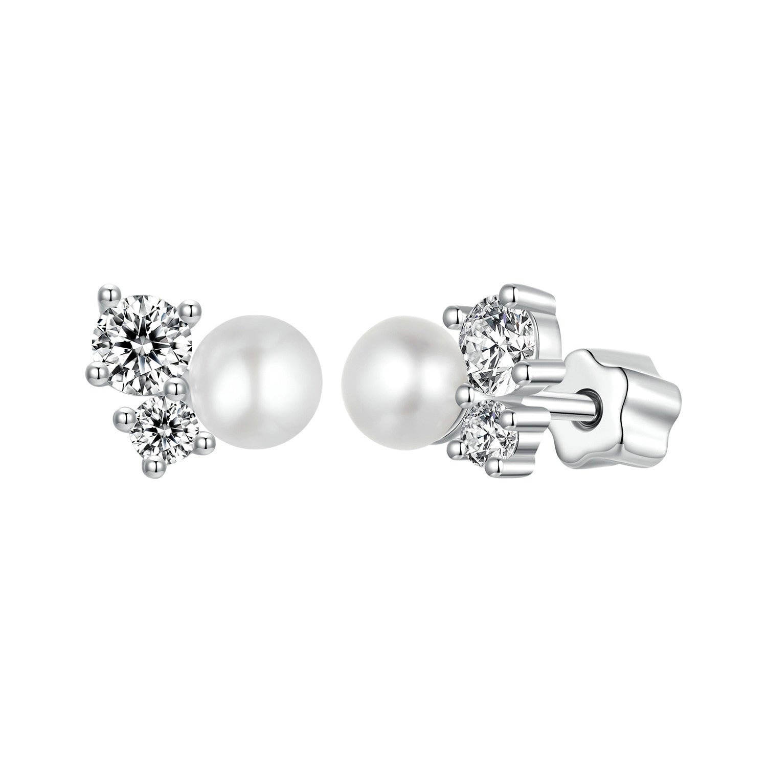 925 Sterling Silver 0.1 Carat Moissanite and Pearl Earrings for Women DestGlow