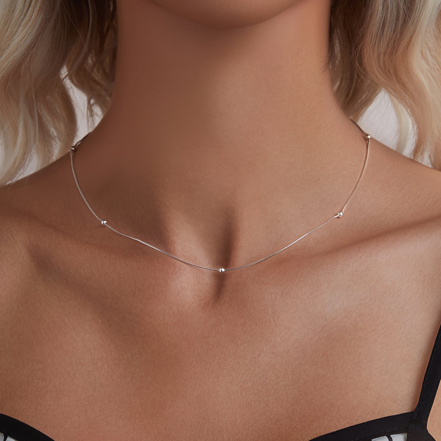925 Sterling Silver Necklace with White Gold Plating, Length 40+5cm, Chain Thickness 0.08cm, for Women DestGlow