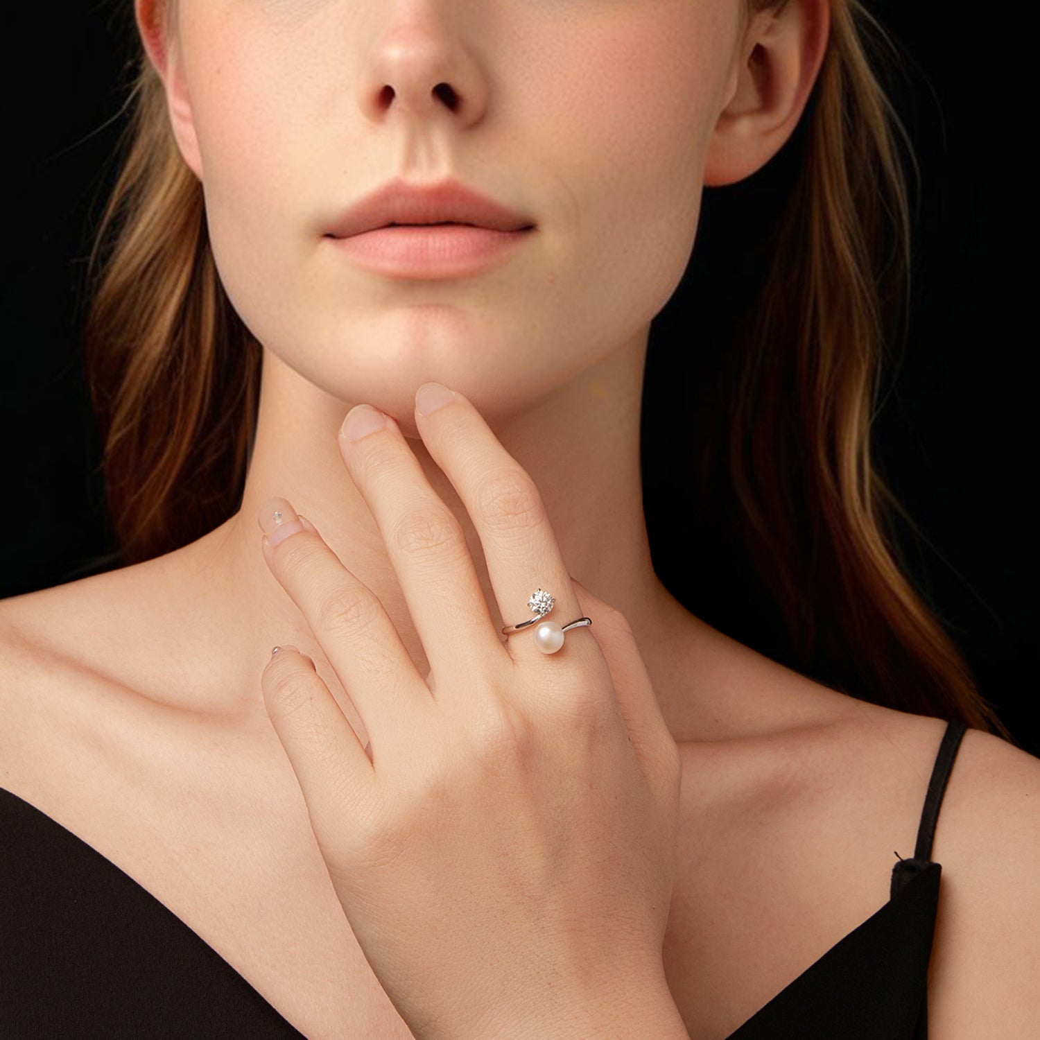 925 Sterling Silver Moissanite 0.5 Carat Freshwater Pearl Ring Size E for Women DestGlow