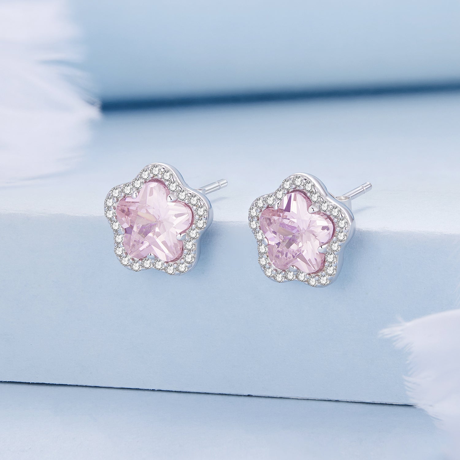 925 Sterling Silver Earrings with Pavé Setting CZ and Transparent Glass for Women DestGlow