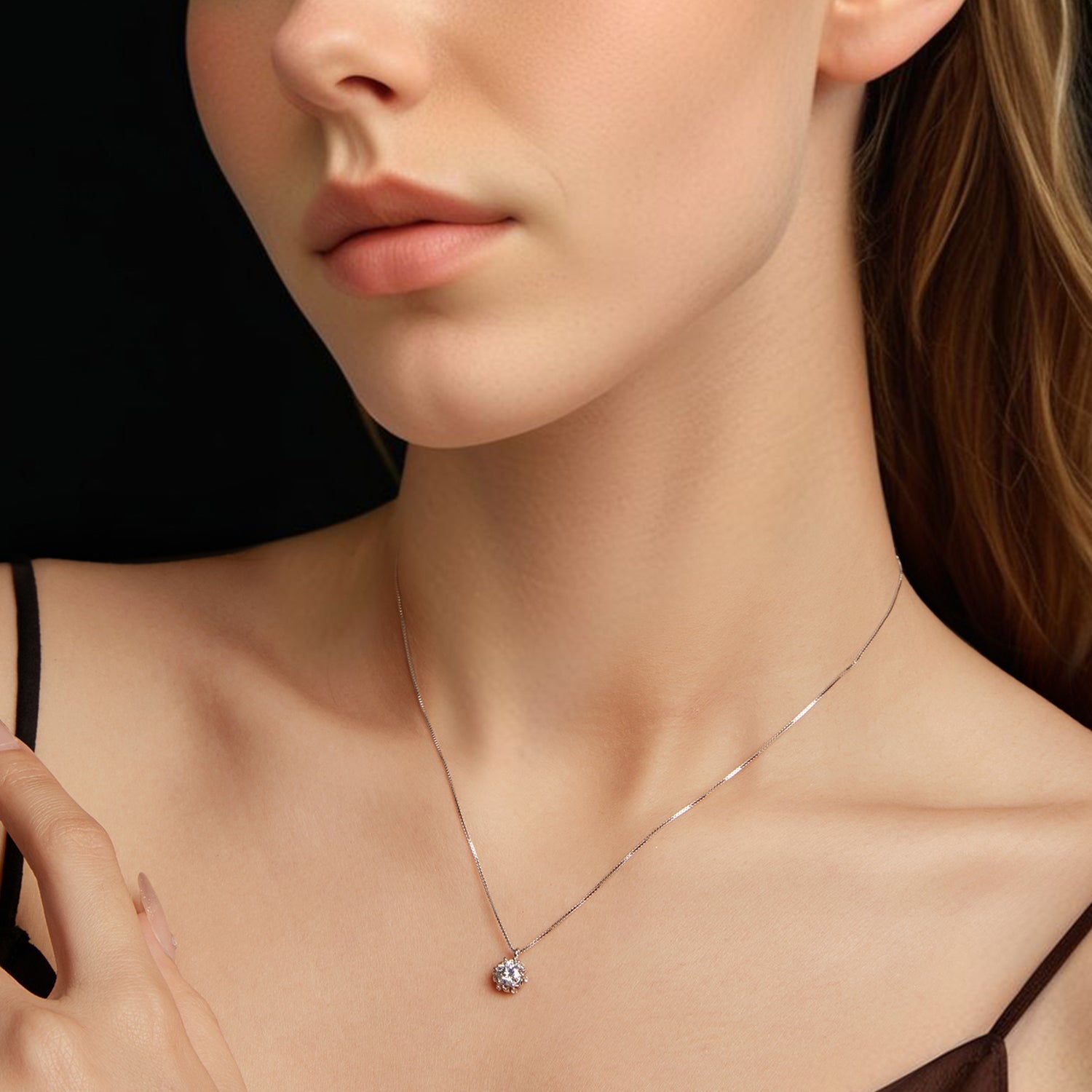 925 Sterling Silver Moissanite & CZ Pavé Necklace - 40+5cm for Women DestGlow