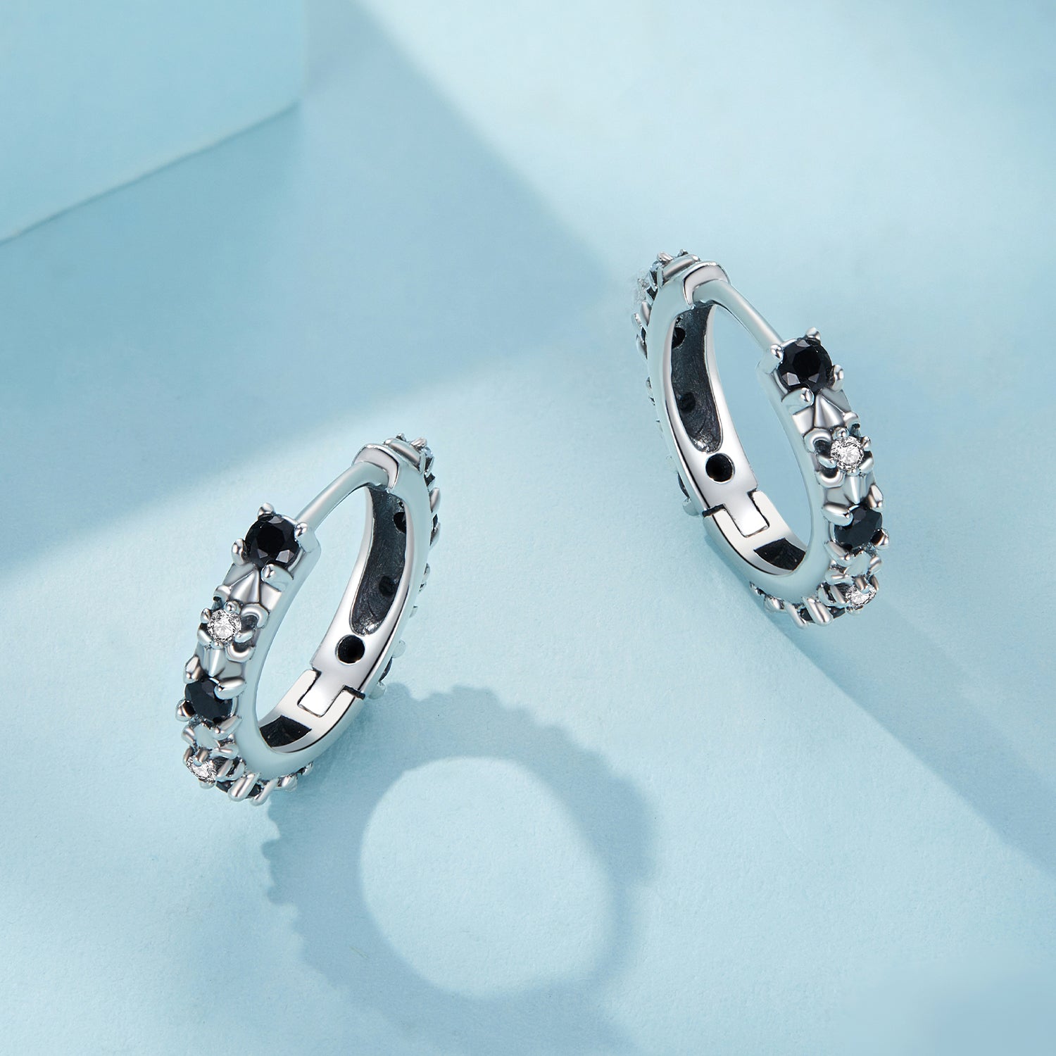 S925 Oxidized Silver Pavé CZ Earrings Size 14*2.5mm for Women DestGlow