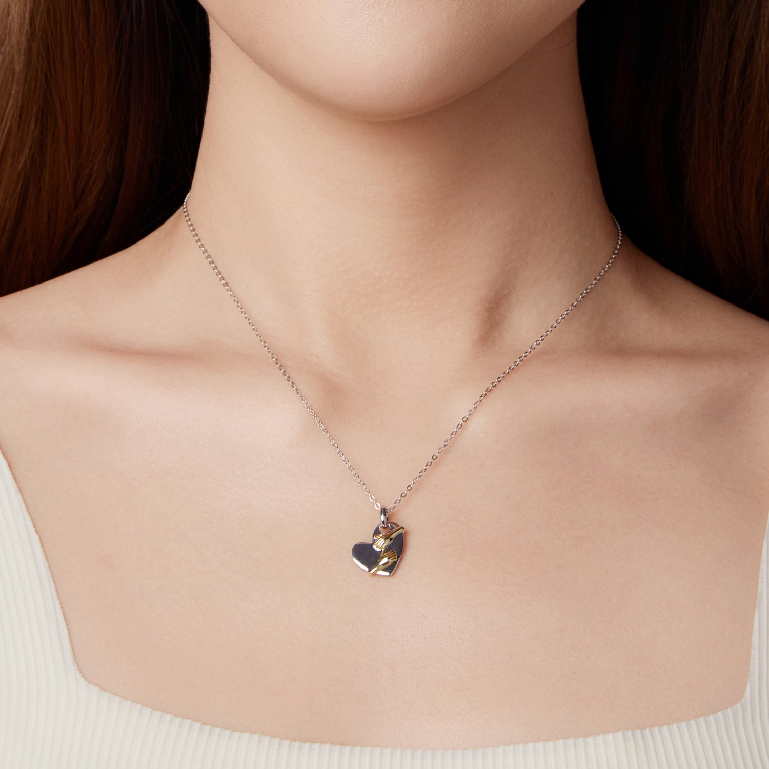 925 Sterling Silver + Plated White Gold + Plated Gold 1.8*1.2cm Necklace for Women DestGlow