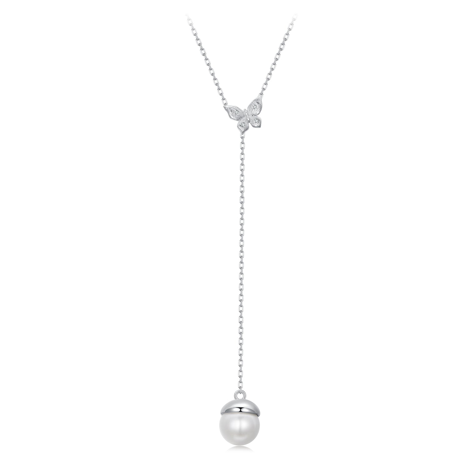 925 Sterling Silver White Gold Plated Necklace with Quality Shell Pearl and CZ for Women DestGlow