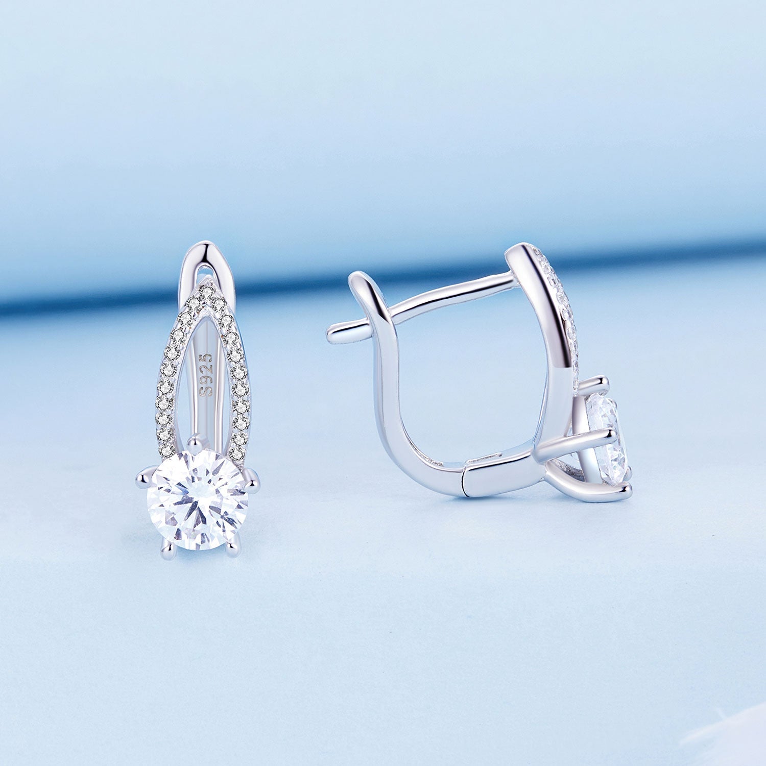 925 Sterling Silver Earrings with CZ Pavé Setting, 1.4*0.62cm for Women DestGlow